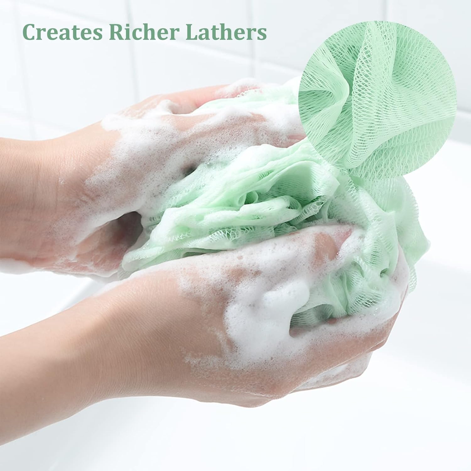 Store Bath Sponges Shower Loofahs Large Mesh Balls Sponge 4 Colors for Body Wash Bathroom Men Women - Pack of 4 Scrubber Cleaning Loofah Bathing Accessories (50g) - Image 2