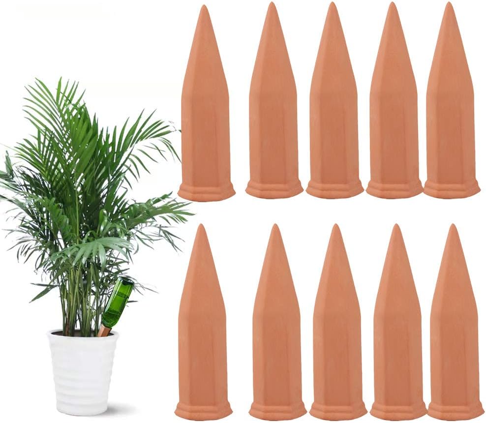Store 10PCS Plant Watering Stakes Automatic Plant Drippers Waterers for Vacations Plant Watering Devices Terracotta Self Waterinq Spikes for Wine Bottles Great for Indoor Outdoor Plants - Image 1