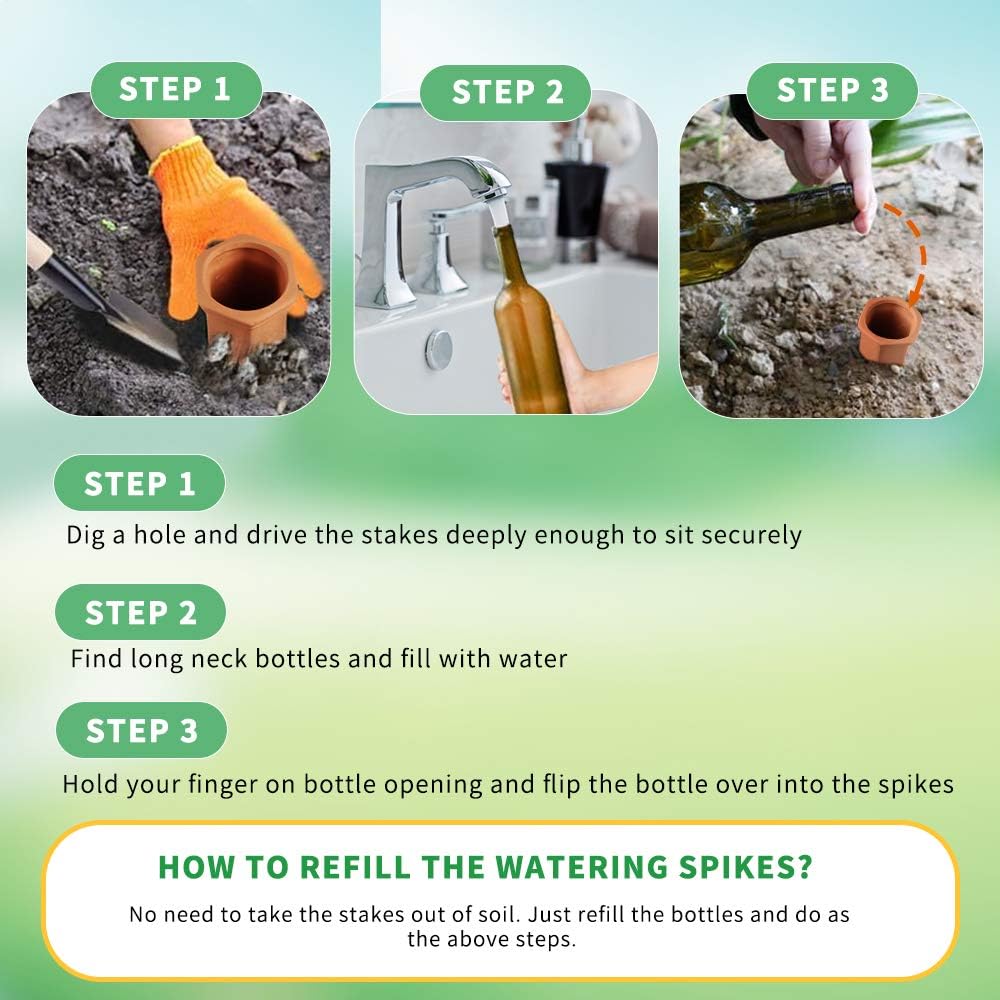 Store 10PCS Plant Watering Stakes Automatic Plant Drippers Waterers for Vacations Plant Watering Devices Terracotta Self Waterinq Spikes for Wine Bottles Great for Indoor Outdoor Plants - Image 5