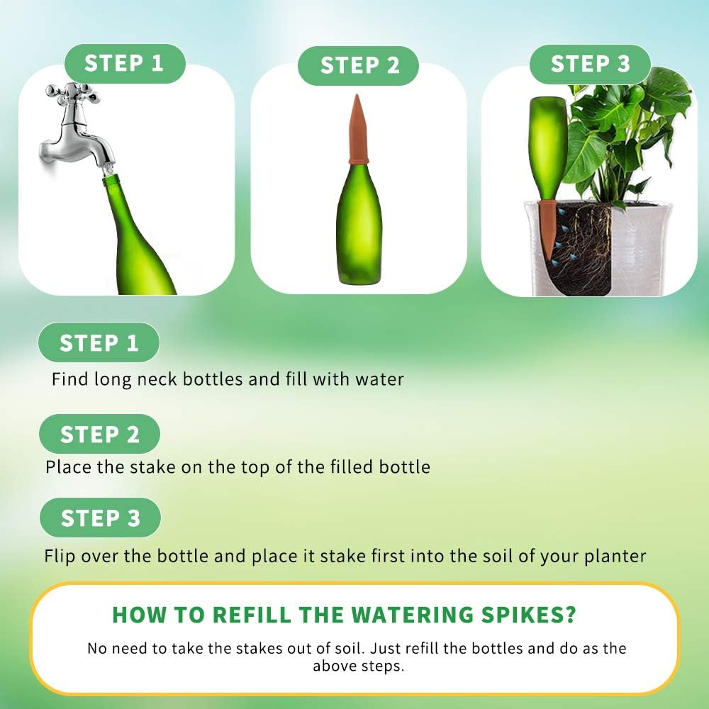 Store 10PCS Plant Watering Stakes Automatic Plant Drippers Waterers for Vacations Plant Watering Devices Terracotta Self Waterinq Spikes for Wine Bottles Great for Indoor Outdoor Plants - Image 6