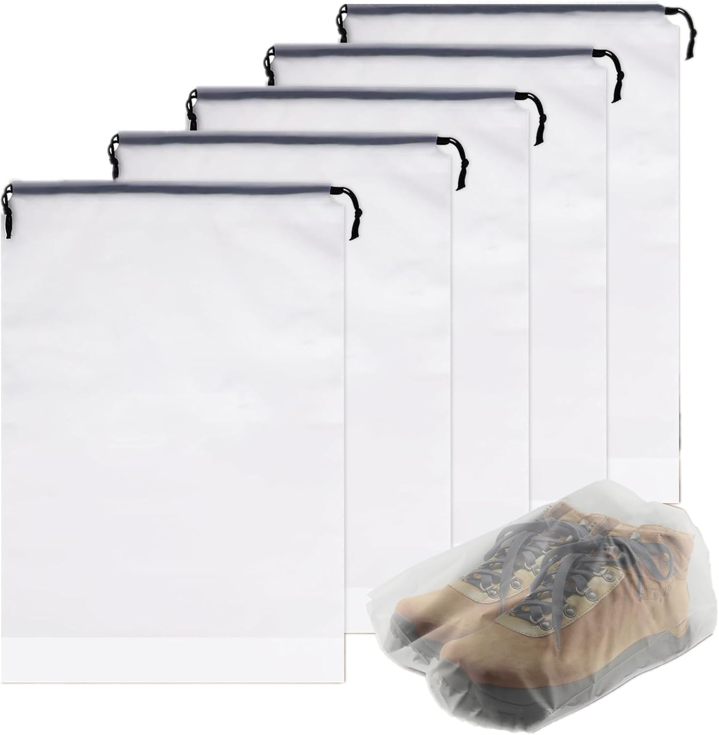 Store 20 Pack Transparent Shoe Bags 40x30 cm for Travel Large Clear Shoes Storage Organizers Pouch with Rope for Men and Women Home Storage Water-Resistant - Image 1