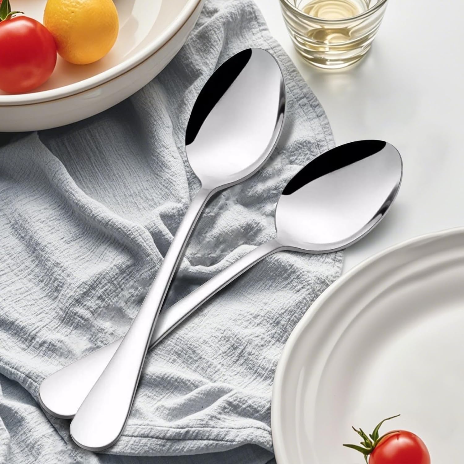 Store 12pcs Dinner Spoons Silverware Set, 17 cm Stainless Steel Soup Spoons, Mirror Polished Round Edge Tablespoons, Dishwasher Safe for Home, Restaurant - Image 2
