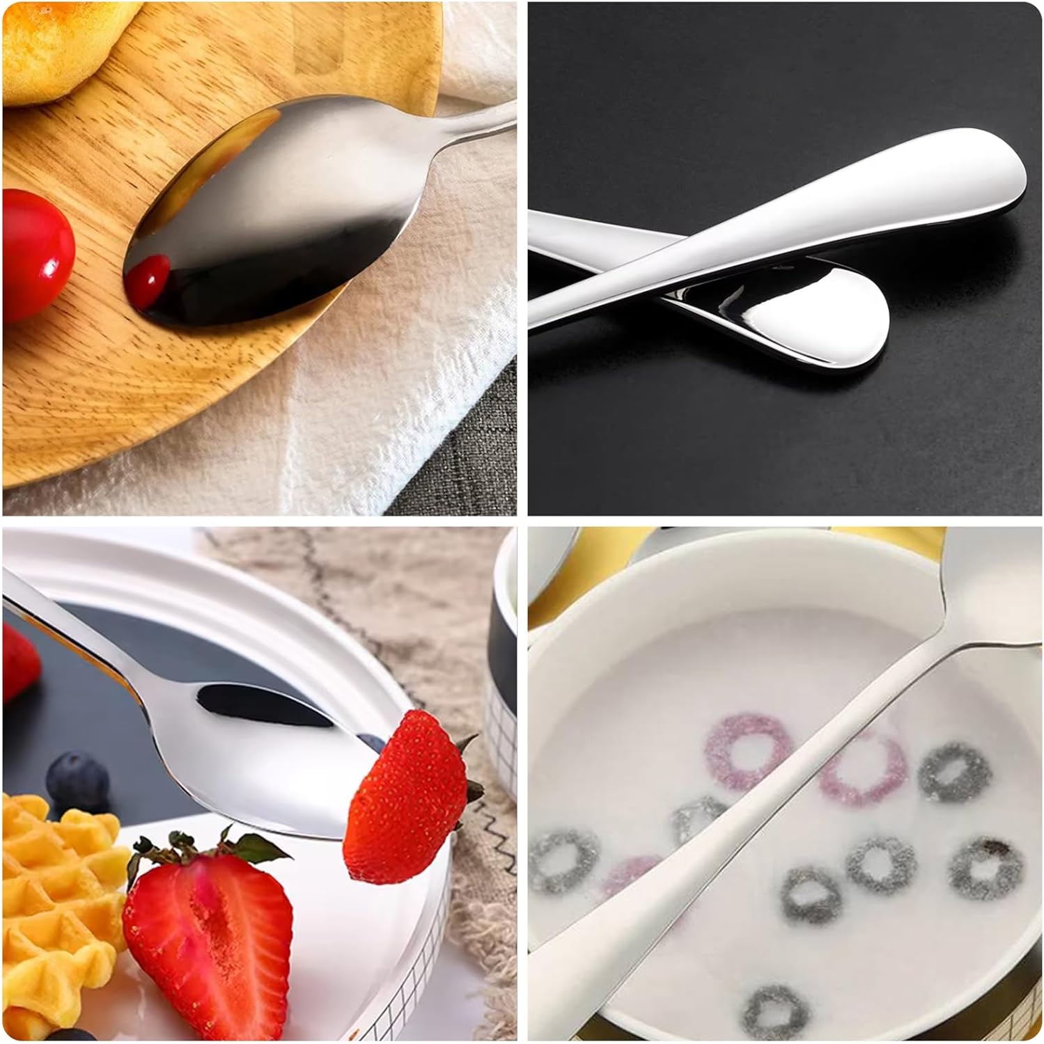 Store 12pcs Dinner Spoons Silverware Set, 17 cm Stainless Steel Soup Spoons, Mirror Polished Round Edge Tablespoons, Dishwasher Safe for Home, Restaurant - Image 3