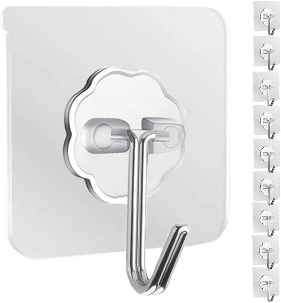 Store Adhesive Wall Hooks 24 Pack Heavy Duty Self Adhesive Hooks for Hanging, Transparent Waterproof Oilproof Sticky Hook for Kitchen Bathroom Shower Door Outdoor Home Improvement Utility Hook - Image 1