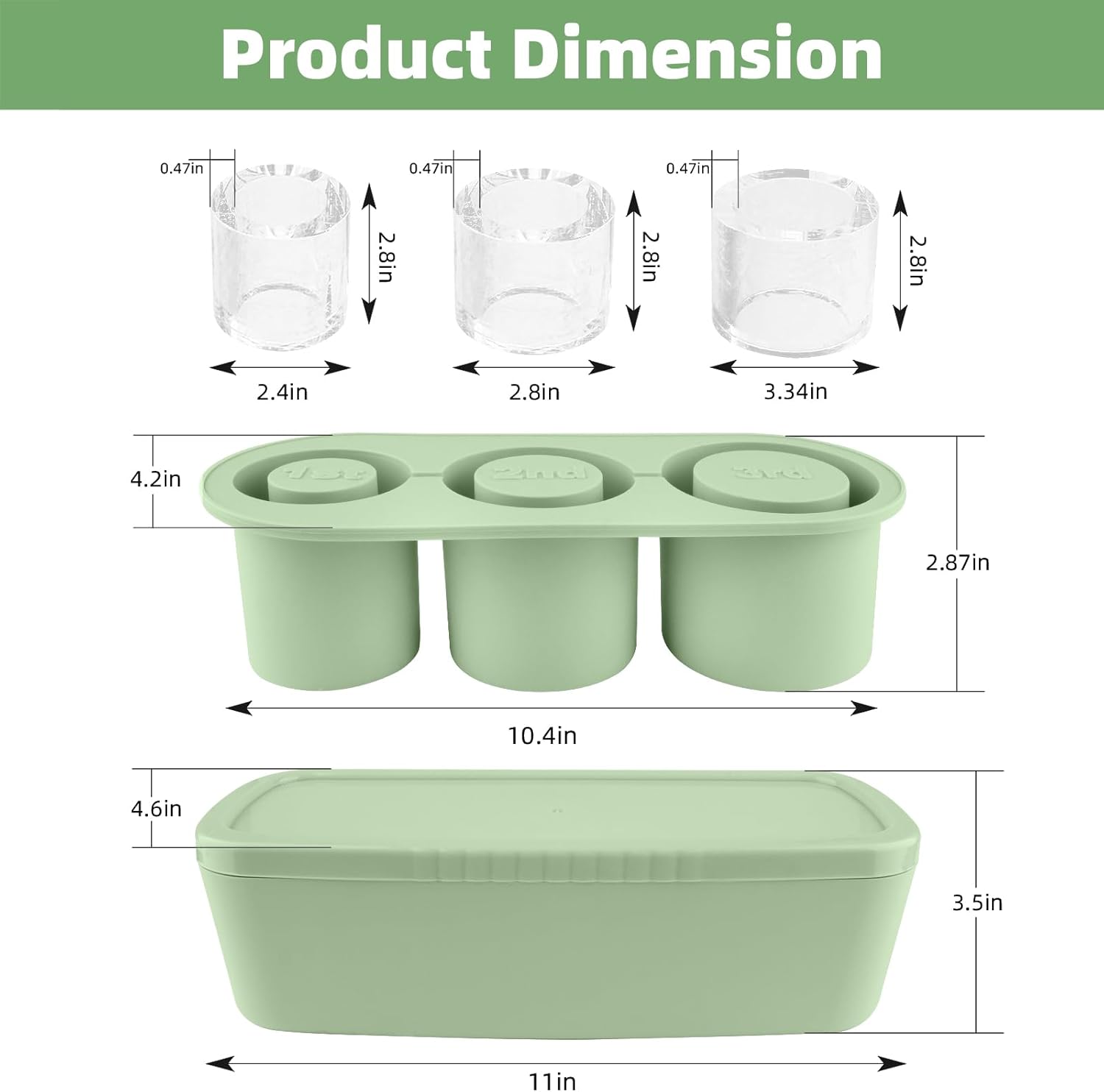 Store Ice Cube Tray for Stanley Cup 30-40 oz Tumbler 3pcs Silicone Ice Cube Molds With Lid and Bin for Chilling Cocktails Whiskey Drinks Juice Coffee Easy Fill and Release Ice Maker(Green, 40 oz) - Image 2
