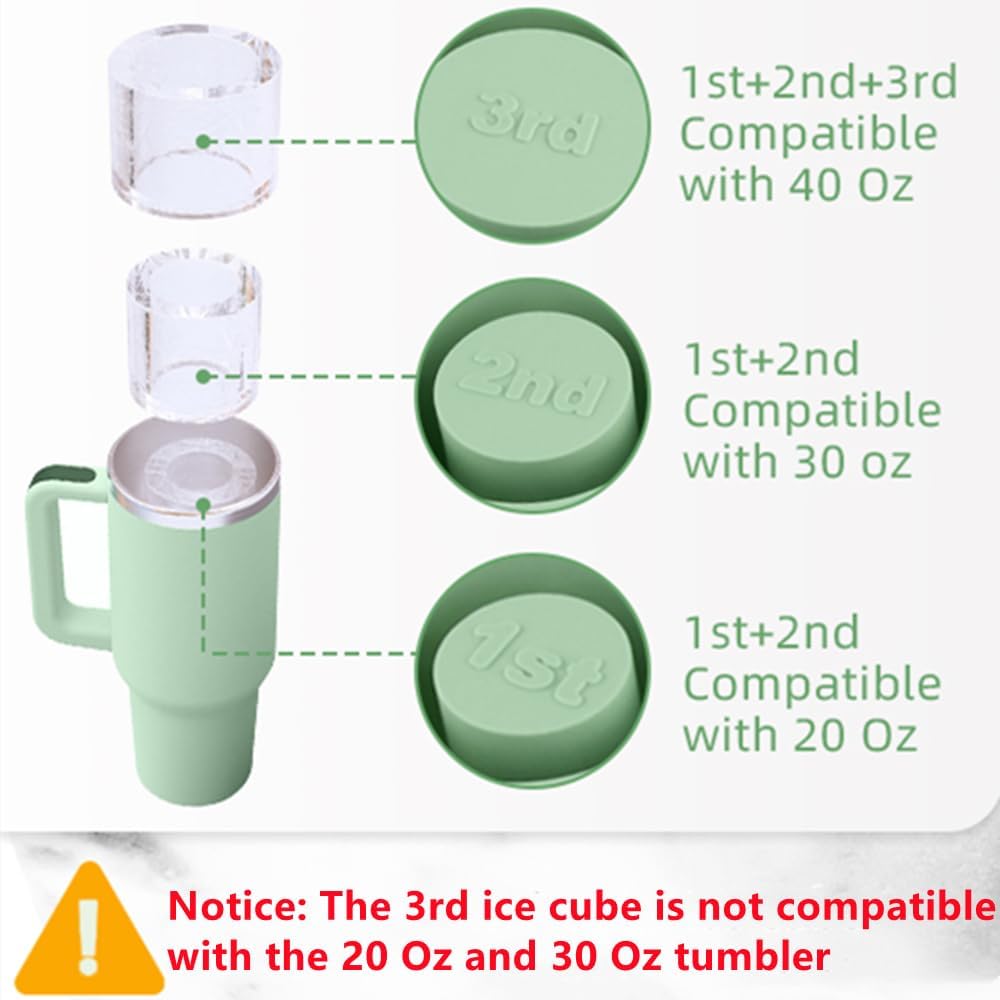 Store Ice Cube Tray for Stanley Cup 30-40 oz Tumbler 3pcs Silicone Ice Cube Molds With Lid and Bin for Chilling Cocktails Whiskey Drinks Juice Coffee Easy Fill and Release Ice Maker(Green, 40 oz) - Image 4