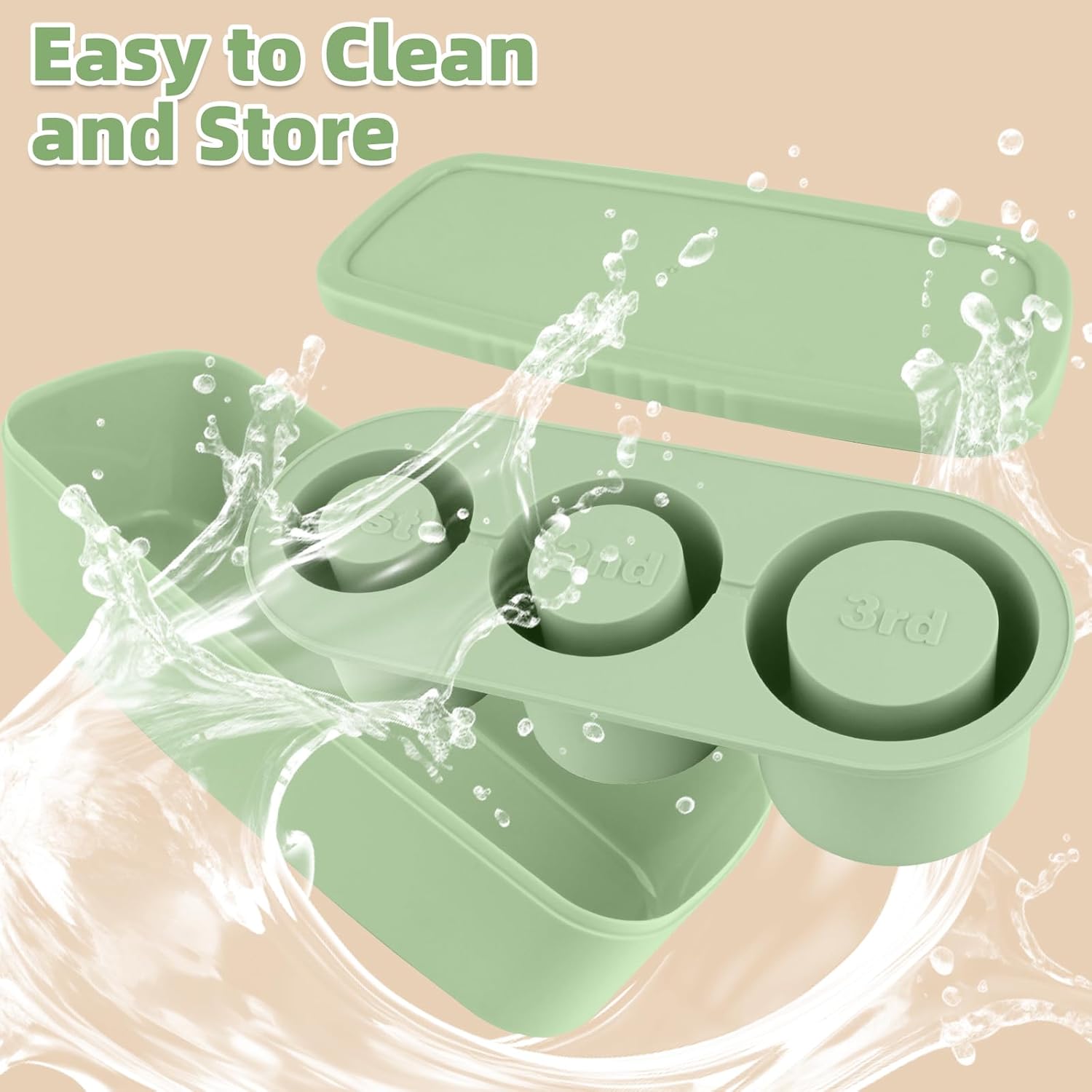 Store Ice Cube Tray for Stanley Cup 30-40 oz Tumbler 3pcs Silicone Ice Cube Molds With Lid and Bin for Chilling Cocktails Whiskey Drinks Juice Coffee Easy Fill and Release Ice Maker(Green, 40 oz) - Image 8