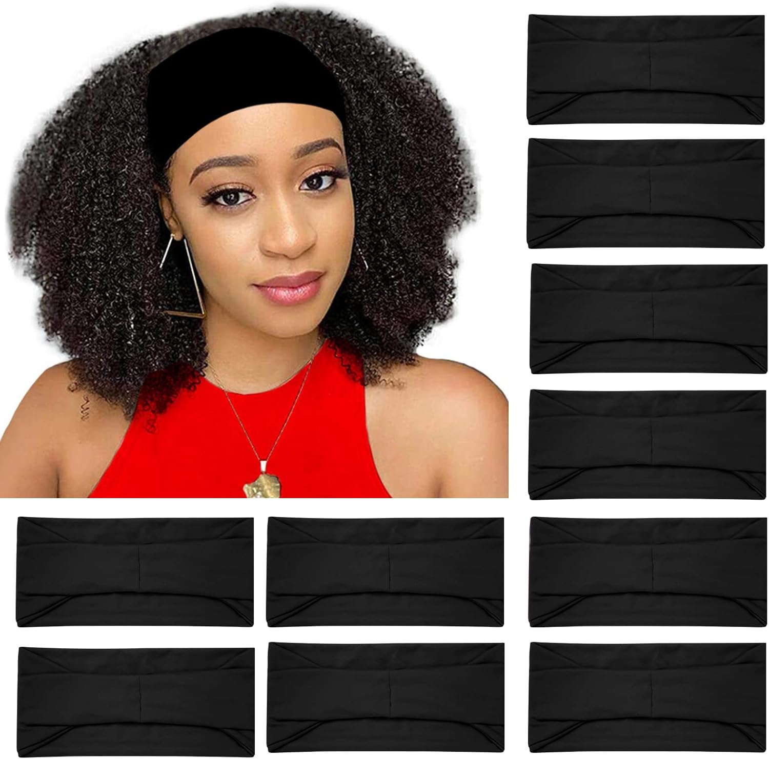 10 Pack Wide Headbands for Women, Workout Yoga Running Sports Headband Elastic Hair Bands, Boho Non Slip Sweat Head Bands Thick Head Wrap (Solid Headbands) - Image 1