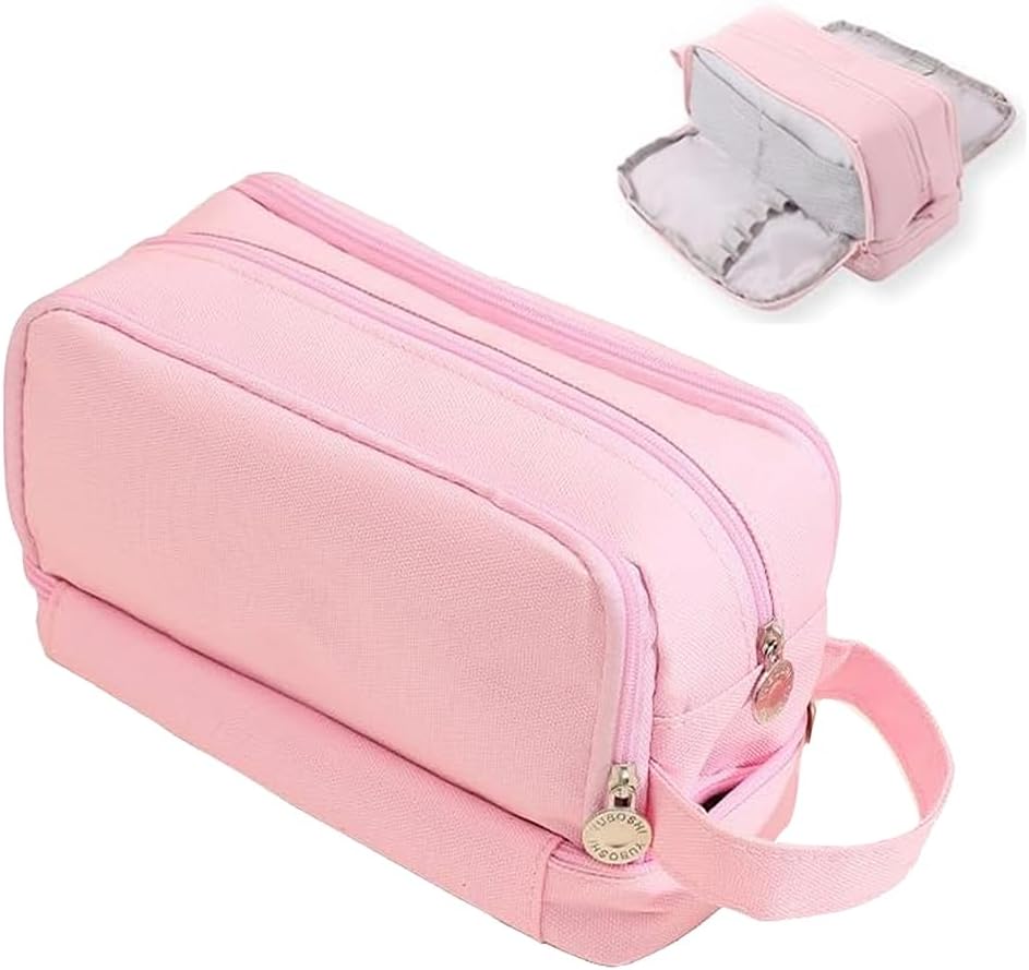 Large Capacity Pencil Case Adult, Office College School Portable Handle Cute Pencil Case with Zipper, Aesthetic Study Pencil Pouch Stationery Organizer for Back to School Teen Men Women (Pink) - Image 1