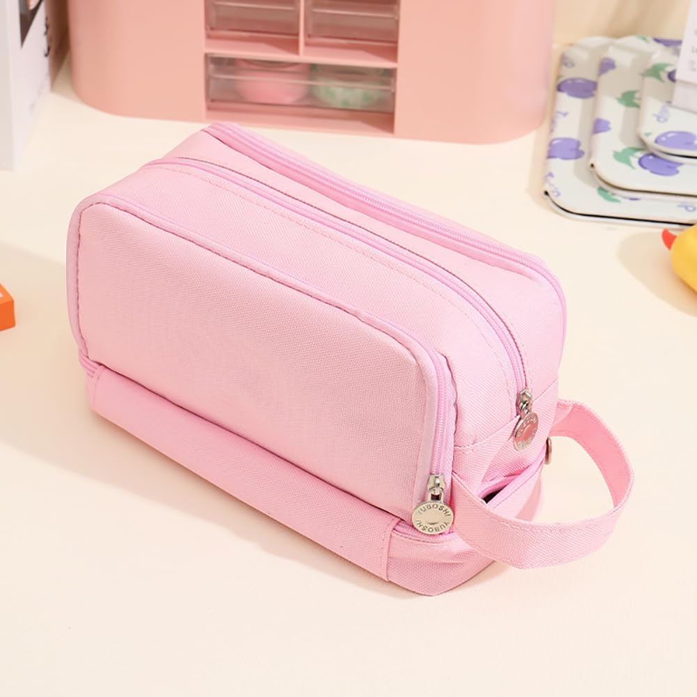 Large Capacity Pencil Case Adult, Office College School Portable Handle Cute Pencil Case with Zipper, Aesthetic Study Pencil Pouch Stationery Organizer for Back to School Teen Men Women (Pink) - Image 3