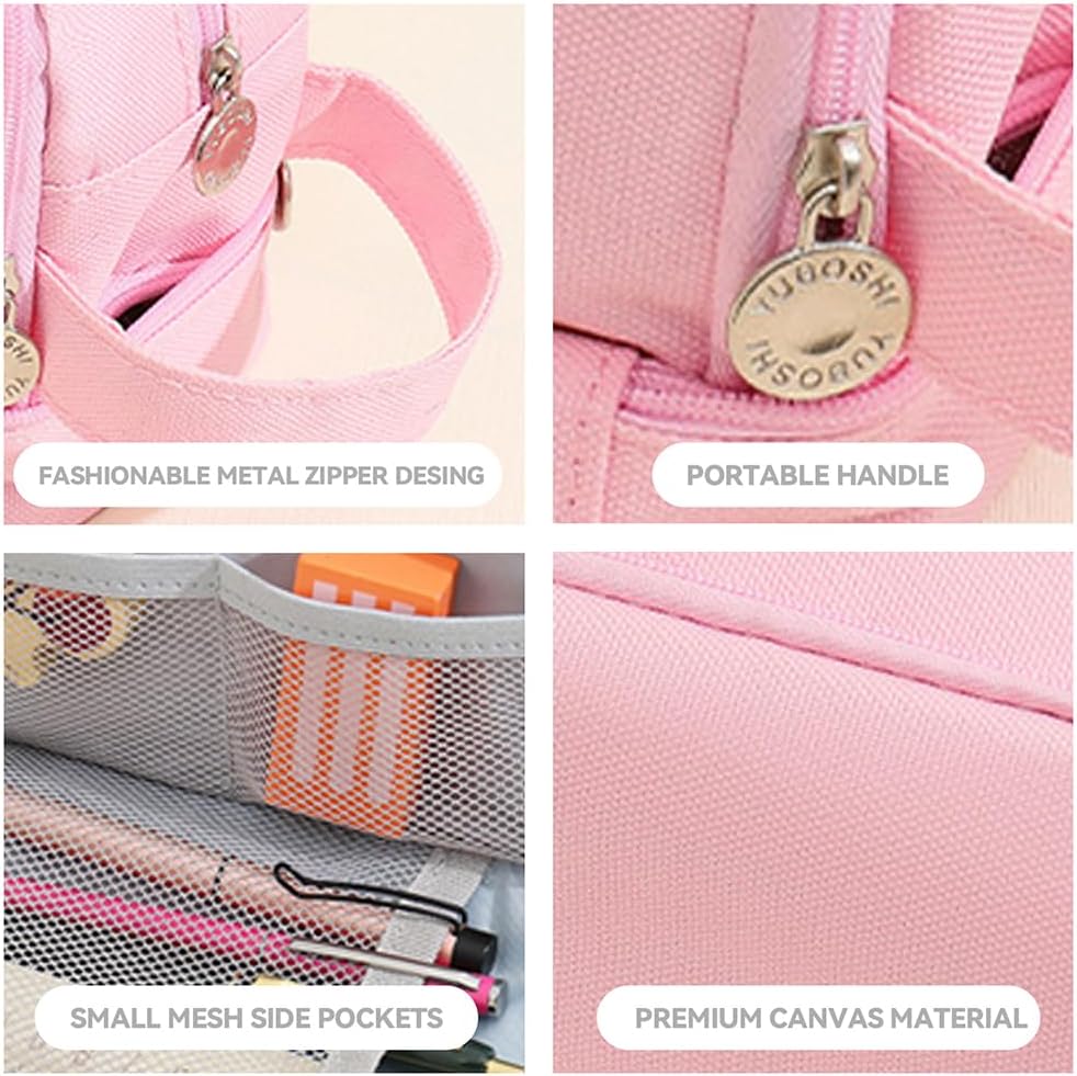 Large Capacity Pencil Case Adult, Office College School Portable Handle Cute Pencil Case with Zipper, Aesthetic Study Pencil Pouch Stationery Organizer for Back to School Teen Men Women (Pink) - Image 6