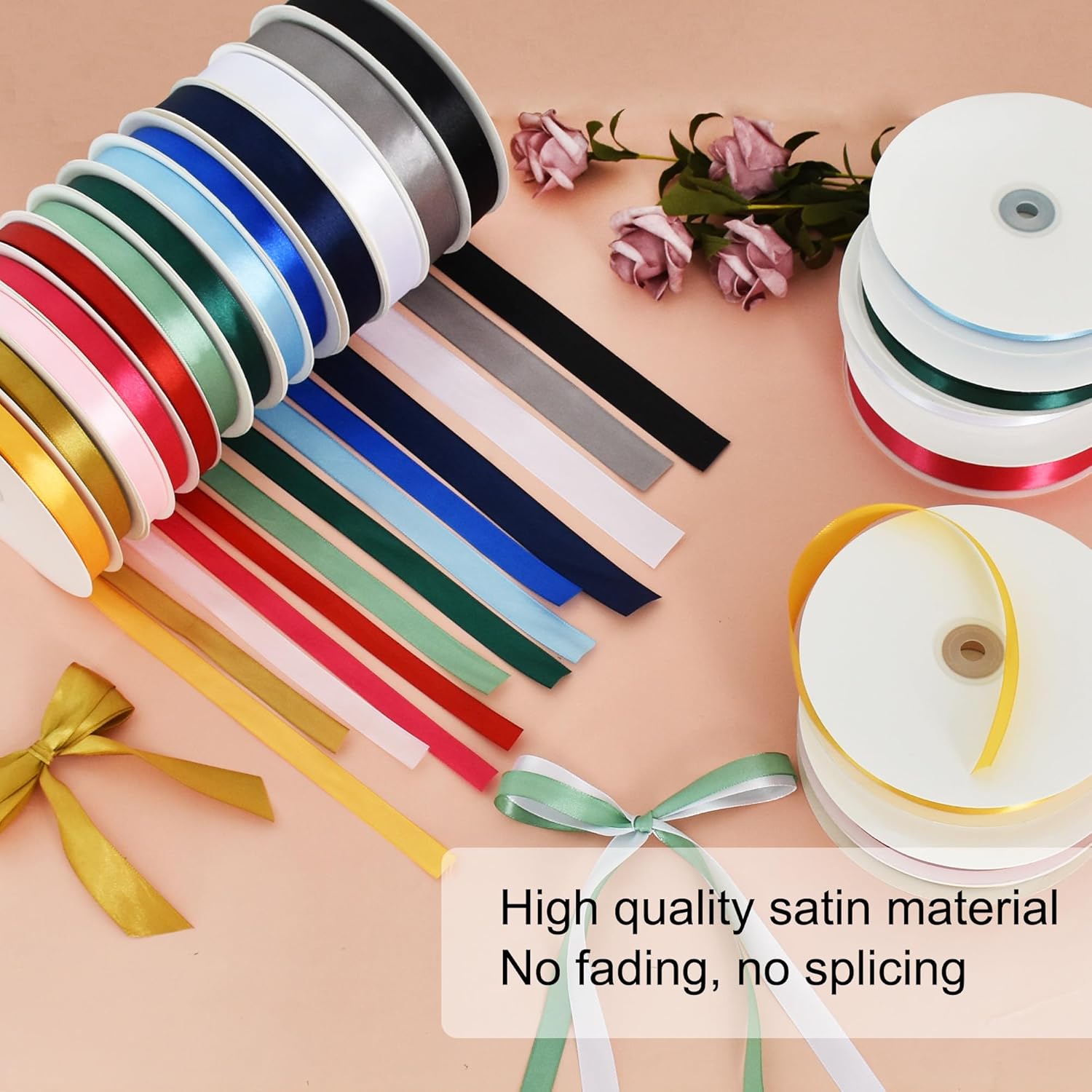 1/2 Inch x 100yds White Satin Ribbon Thin Solid Fabric Ribbons for Invitation Gift Wrapping, Bows Craft Making, Floral Bouquets, Valentine's Day Wedding Party Decoration - Image 3