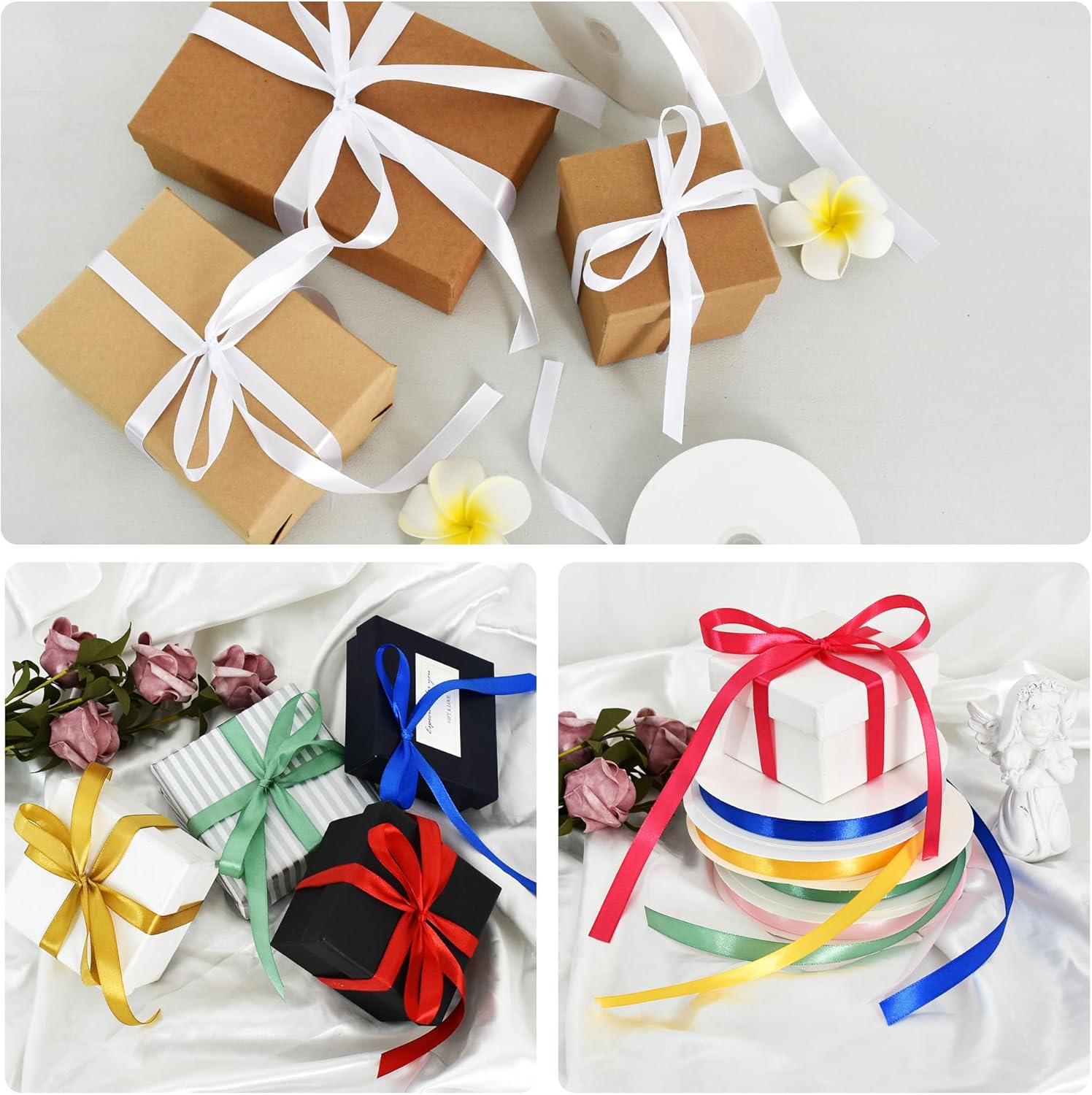1/2 Inch x 100yds White Satin Ribbon Thin Solid Fabric Ribbons for Invitation Gift Wrapping, Bows Craft Making, Floral Bouquets, Valentine's Day Wedding Party Decoration - Image 5