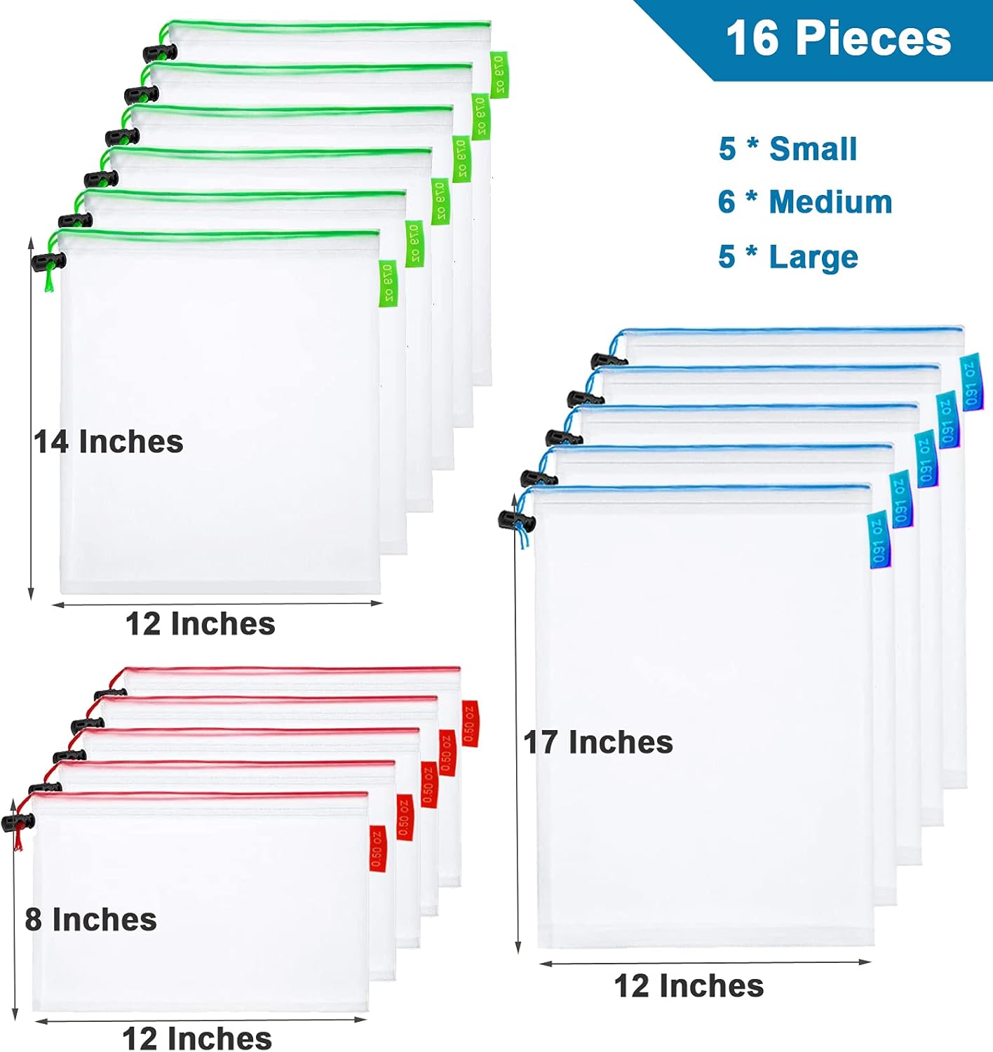 16 Pcs Mesh Small Toy Bags for Storage, 3 Sizes Reusable Mesh Drawstring Produce Bags Puzzle Bag for Kids Storage Playroom Organization, Fruits, Vegetable - Image 2