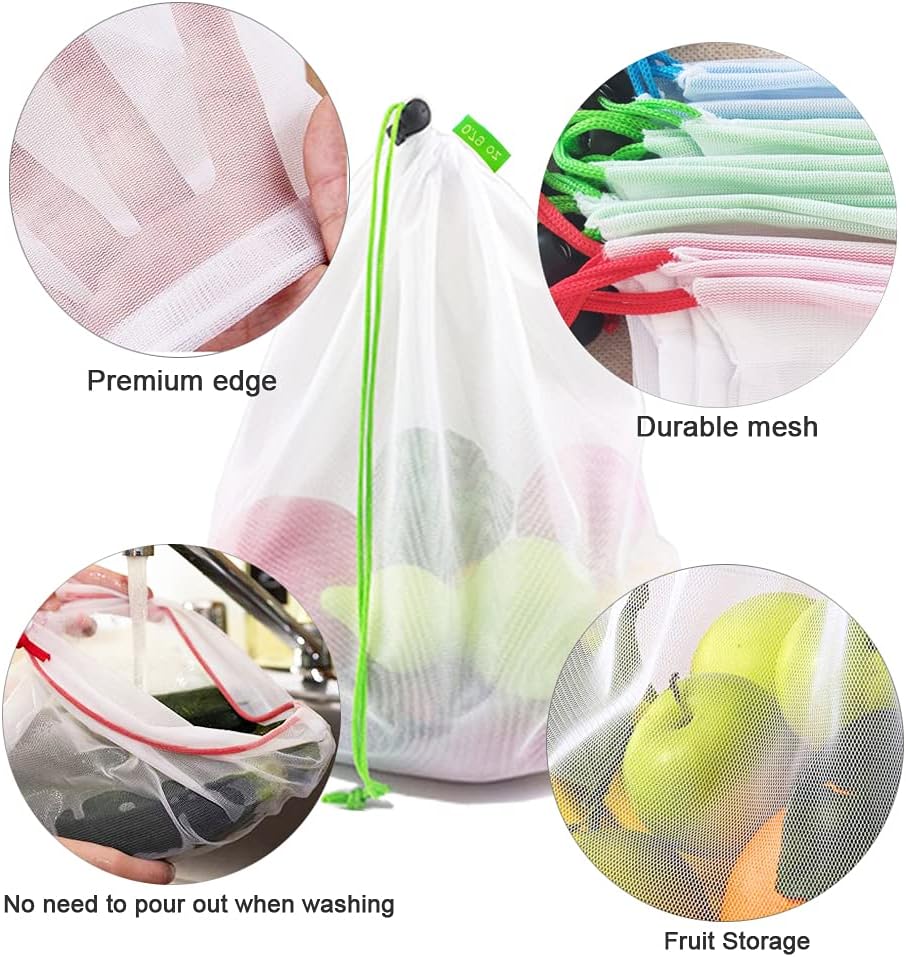 16 Pcs Mesh Small Toy Bags for Storage, 3 Sizes Reusable Mesh Drawstring Produce Bags Puzzle Bag for Kids Storage Playroom Organization, Fruits, Vegetable - Image 3