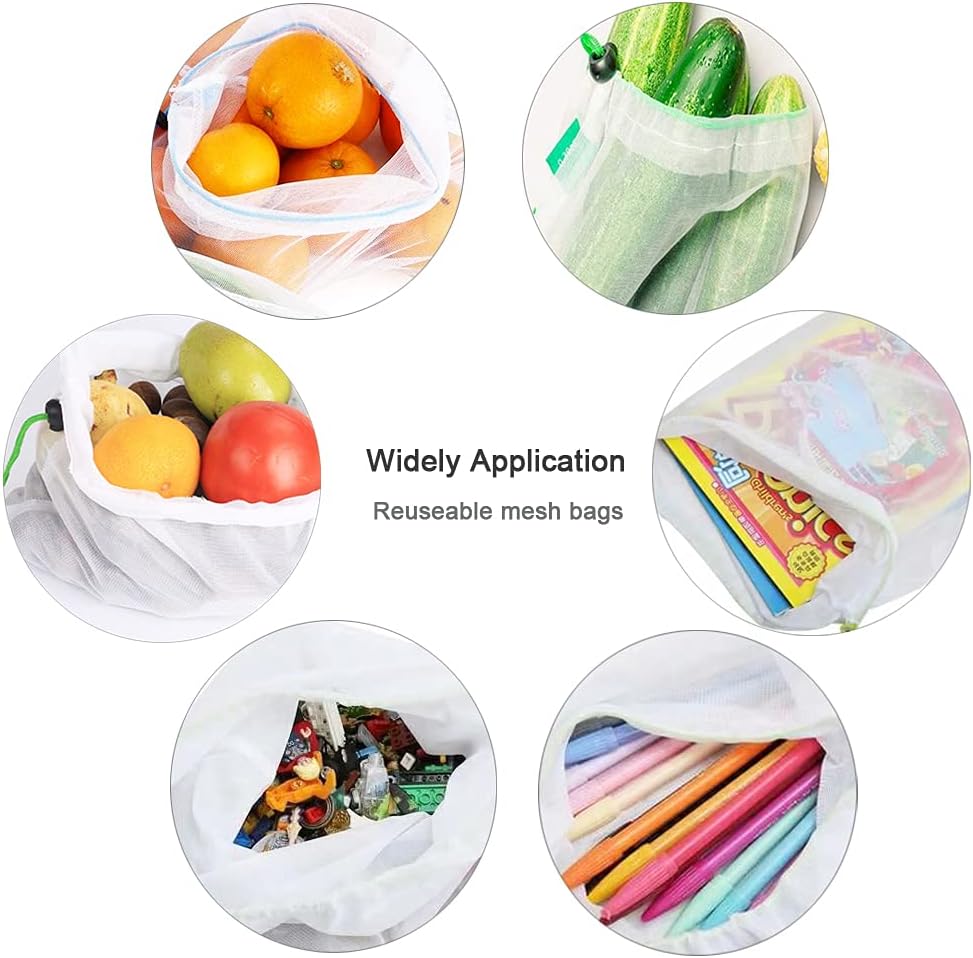 16 Pcs Mesh Small Toy Bags for Storage, 3 Sizes Reusable Mesh Drawstring Produce Bags Puzzle Bag for Kids Storage Playroom Organization, Fruits, Vegetable - Image 7