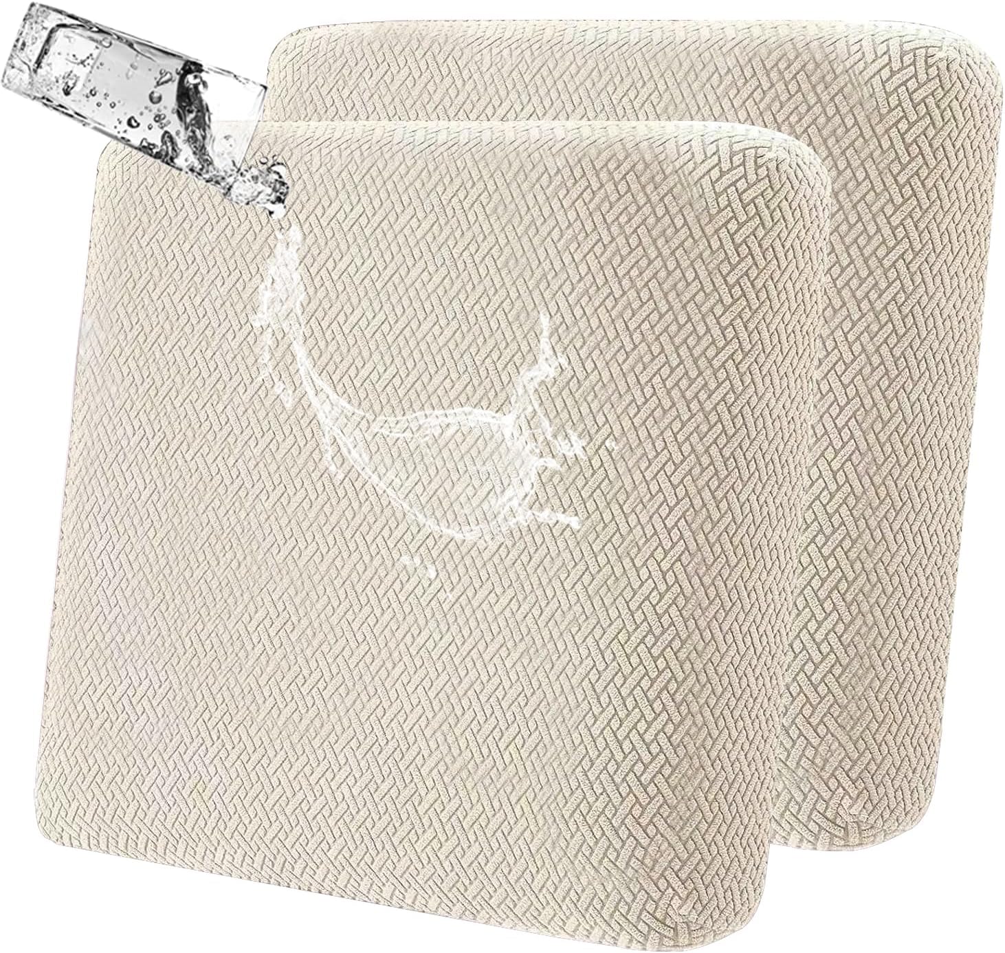 Outdoor Waterproof Couch Cushion Covers, Stretch Individual Patio Chair Cushion Outdoor Seat Cushion Pad Replacement Sofa Cushion Protector Sofa Slipcover (Cream, 2Pcs) - Image 1