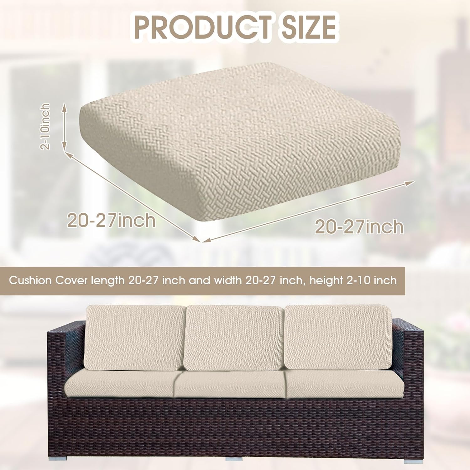 Outdoor Waterproof Couch Cushion Covers, Stretch Individual Patio Chair Cushion Outdoor Seat Cushion Pad Replacement Sofa Cushion Protector Sofa Slipcover (Cream, 2Pcs) - Image 4