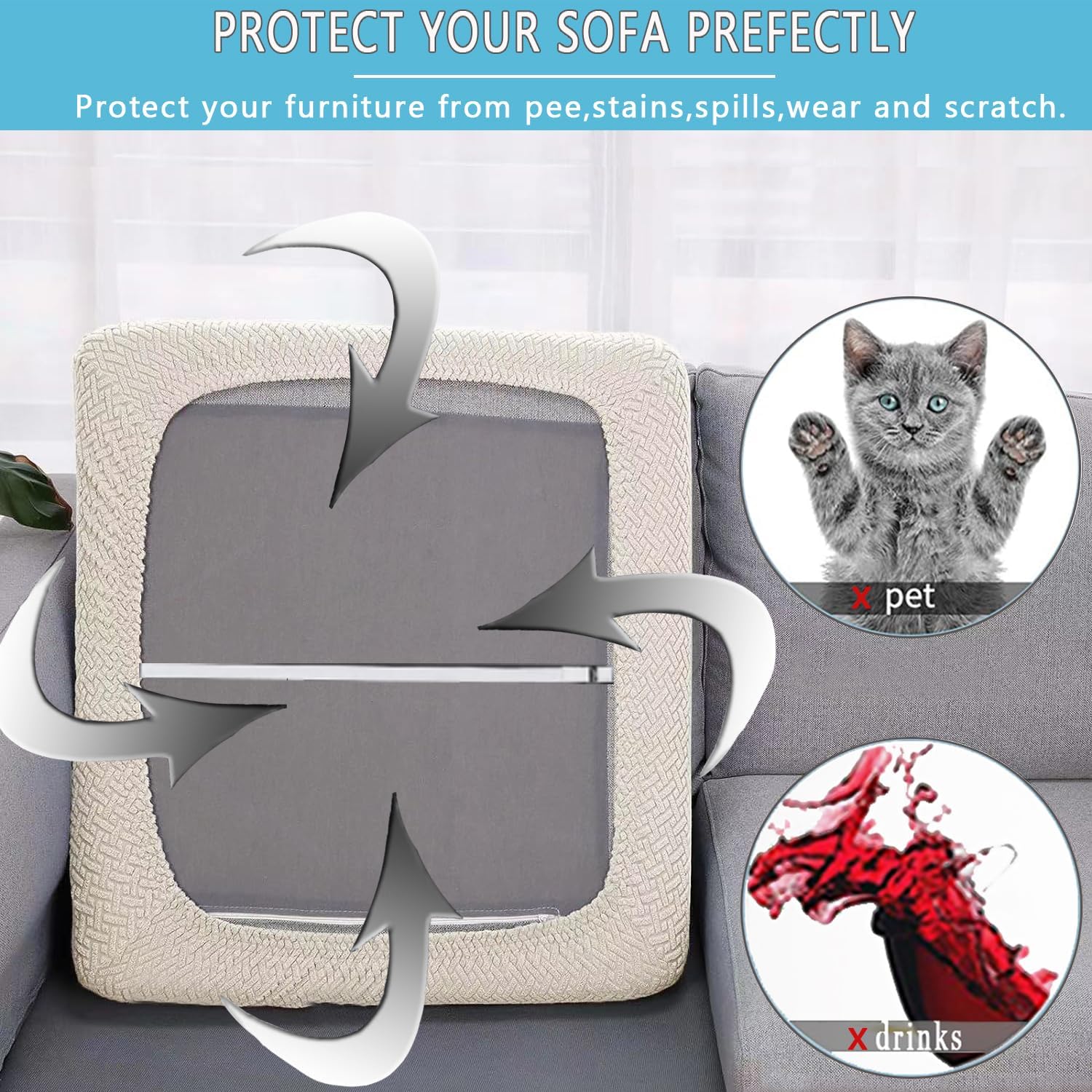 Outdoor Waterproof Couch Cushion Covers, Stretch Individual Patio Chair Cushion Outdoor Seat Cushion Pad Replacement Sofa Cushion Protector Sofa Slipcover (Cream, 2Pcs) - Image 7