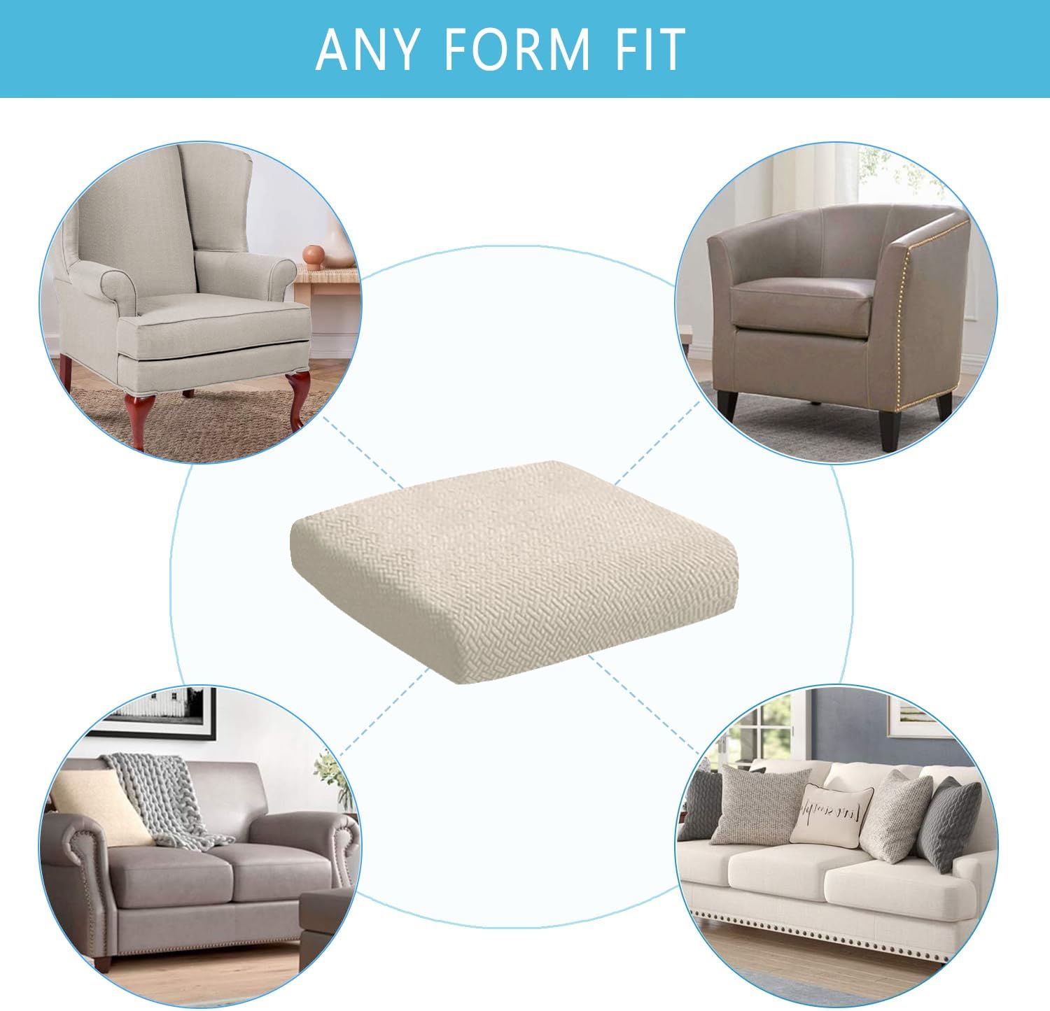 Outdoor Waterproof Couch Cushion Covers, Stretch Individual Patio Chair Cushion Outdoor Seat Cushion Pad Replacement Sofa Cushion Protector Sofa Slipcover (Cream, 2Pcs) - Image 8