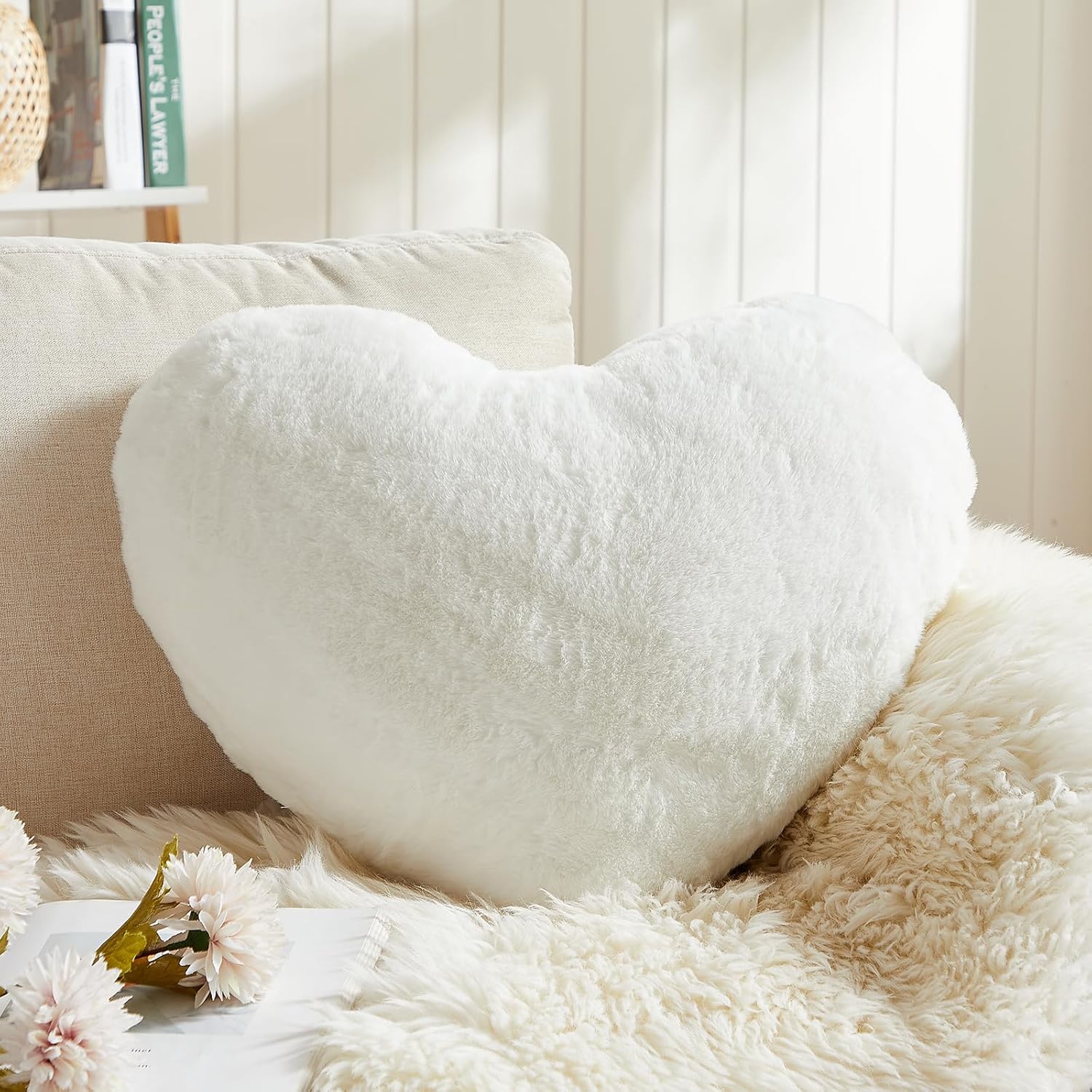 Heart Pillows for Valentine's Day, White Heart Shaped Pillows, Ultra Soft Small Cute Fluffy Pillows, Love Throw Pillows Gifts, Women Girls Living Room Decor 10x13 Inch - Image 1