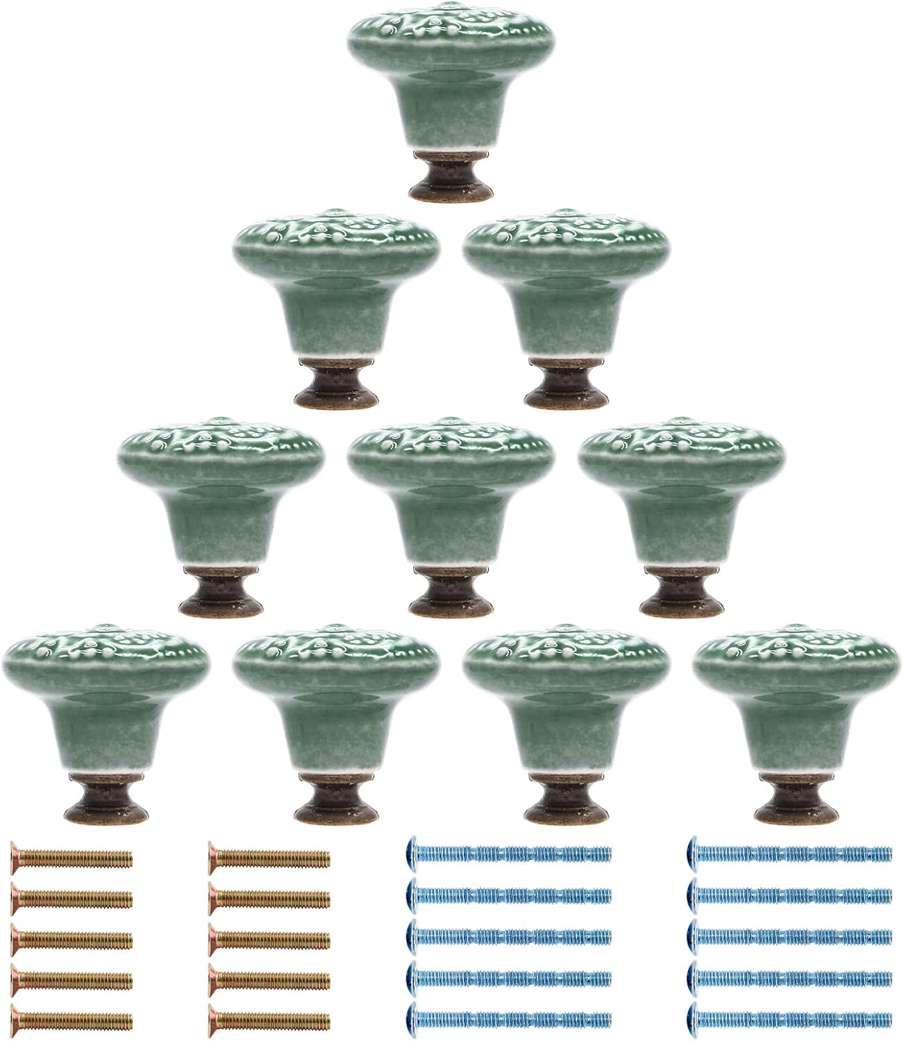 Green Ceramic knobs, Kitchen Cabinet Knobs, Retro Dresser Knobs, Drawer Knobs, Furniture Decorative Knobs and Pulls for Drawer, Dressers, Cupboard, Closet, 34mm / 1.3Inch Diameter(10Pcs) - Image 2