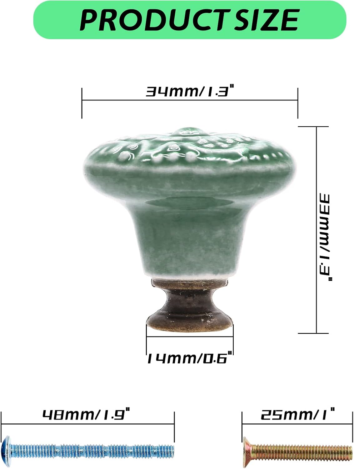 Green Ceramic knobs, Kitchen Cabinet Knobs, Retro Dresser Knobs, Drawer Knobs, Furniture Decorative Knobs and Pulls for Drawer, Dressers, Cupboard, Closet, 34mm / 1.3Inch Diameter(10Pcs) - Image 3
