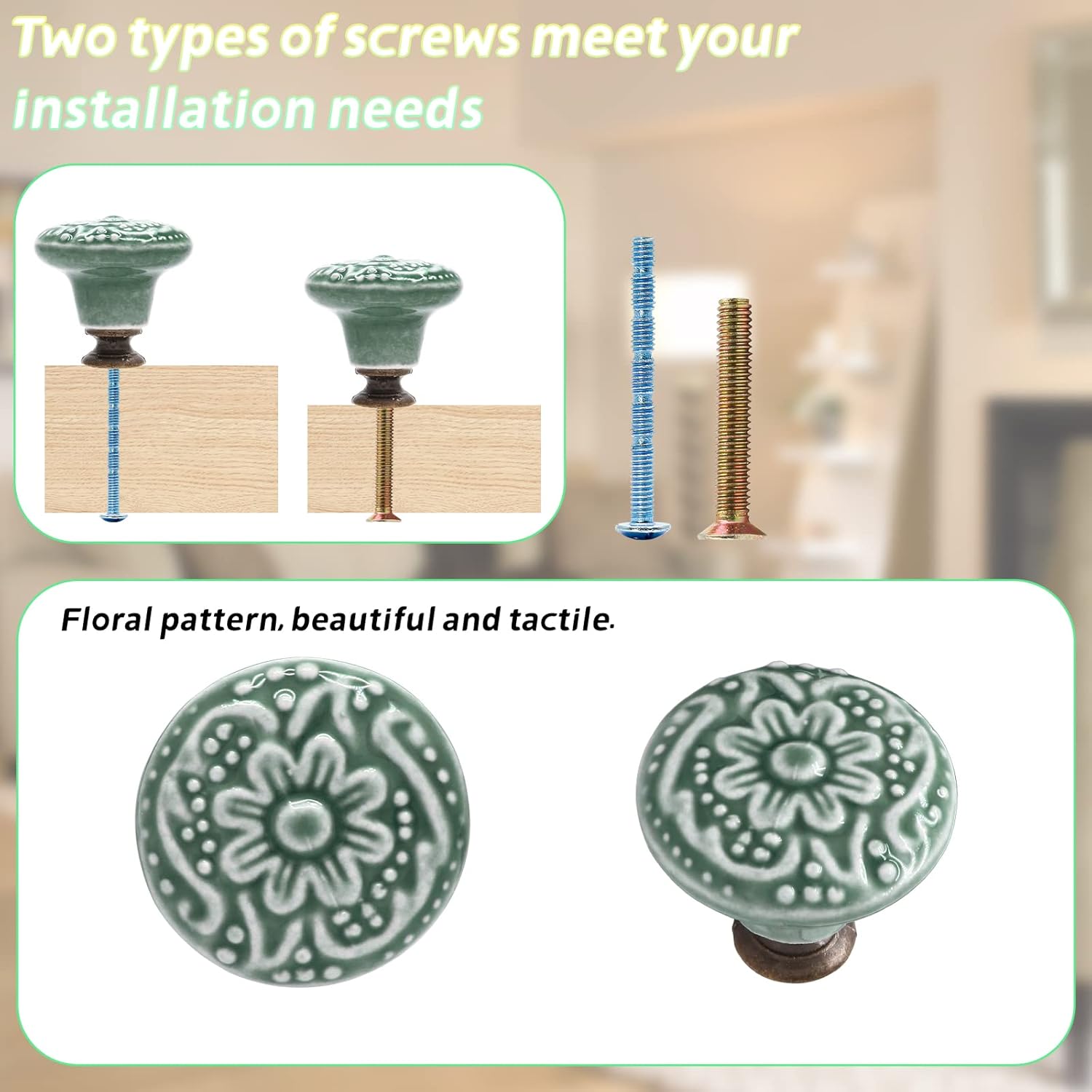 Green Ceramic knobs, Kitchen Cabinet Knobs, Retro Dresser Knobs, Drawer Knobs, Furniture Decorative Knobs and Pulls for Drawer, Dressers, Cupboard, Closet, 34mm / 1.3Inch Diameter(10Pcs) - Image 4