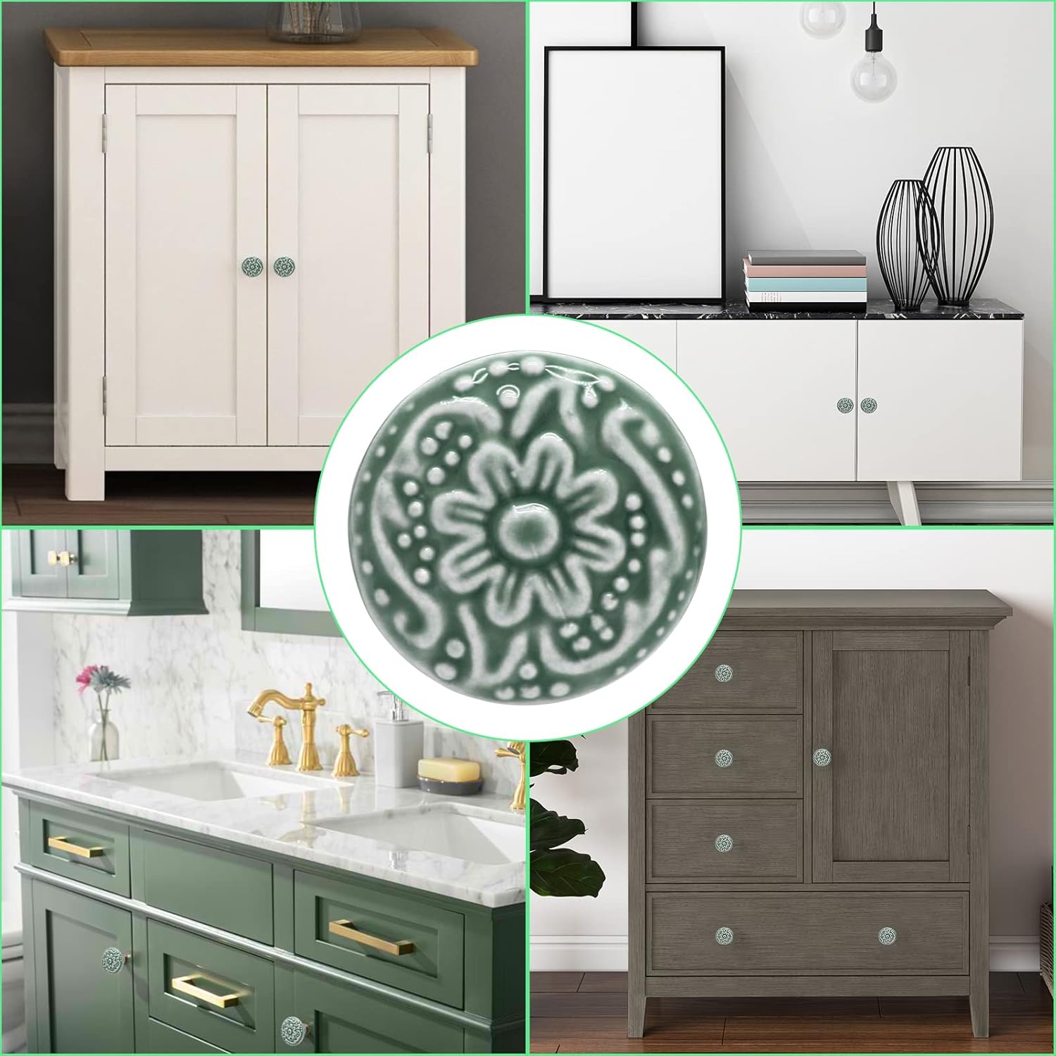 Green Ceramic knobs, Kitchen Cabinet Knobs, Retro Dresser Knobs, Drawer Knobs, Furniture Decorative Knobs and Pulls for Drawer, Dressers, Cupboard, Closet, 34mm / 1.3Inch Diameter(10Pcs) - Image 7
