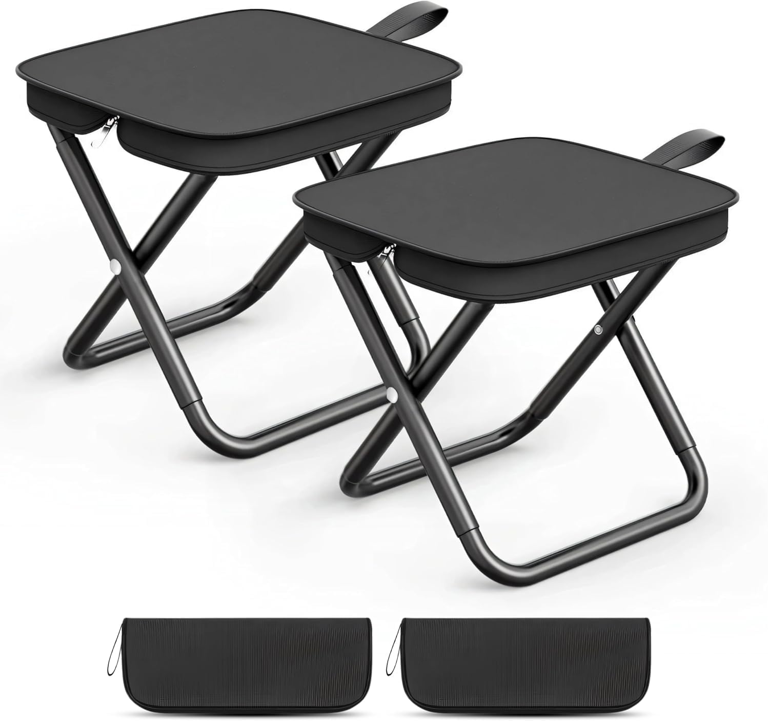 Camping Stool, Portable Folding Stool with Carry Bag, Foldable Seat, Ultralight Camping Stool for Travel Walking Hiking Fishing Picnic Barbecue (2, Black) - Image 1