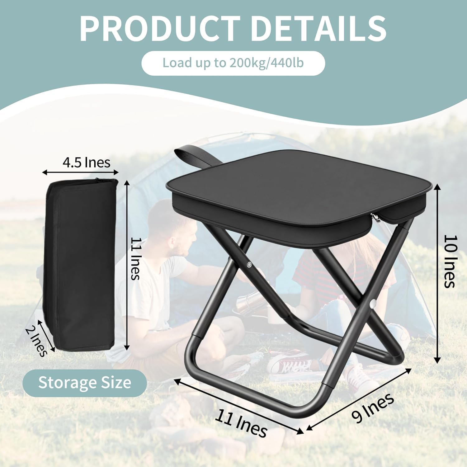 Camping Stool, Portable Folding Stool with Carry Bag, Foldable Seat, Ultralight Camping Stool for Travel Walking Hiking Fishing Picnic Barbecue (2, Black) - Image 2