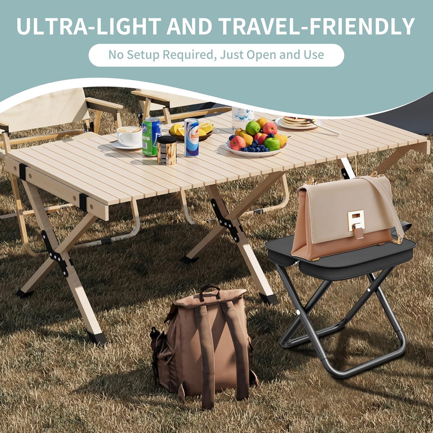 Camping Stool, Portable Folding Stool with Carry Bag, Foldable Seat, Ultralight Camping Stool for Travel Walking Hiking Fishing Picnic Barbecue (2, Black) - Image 6