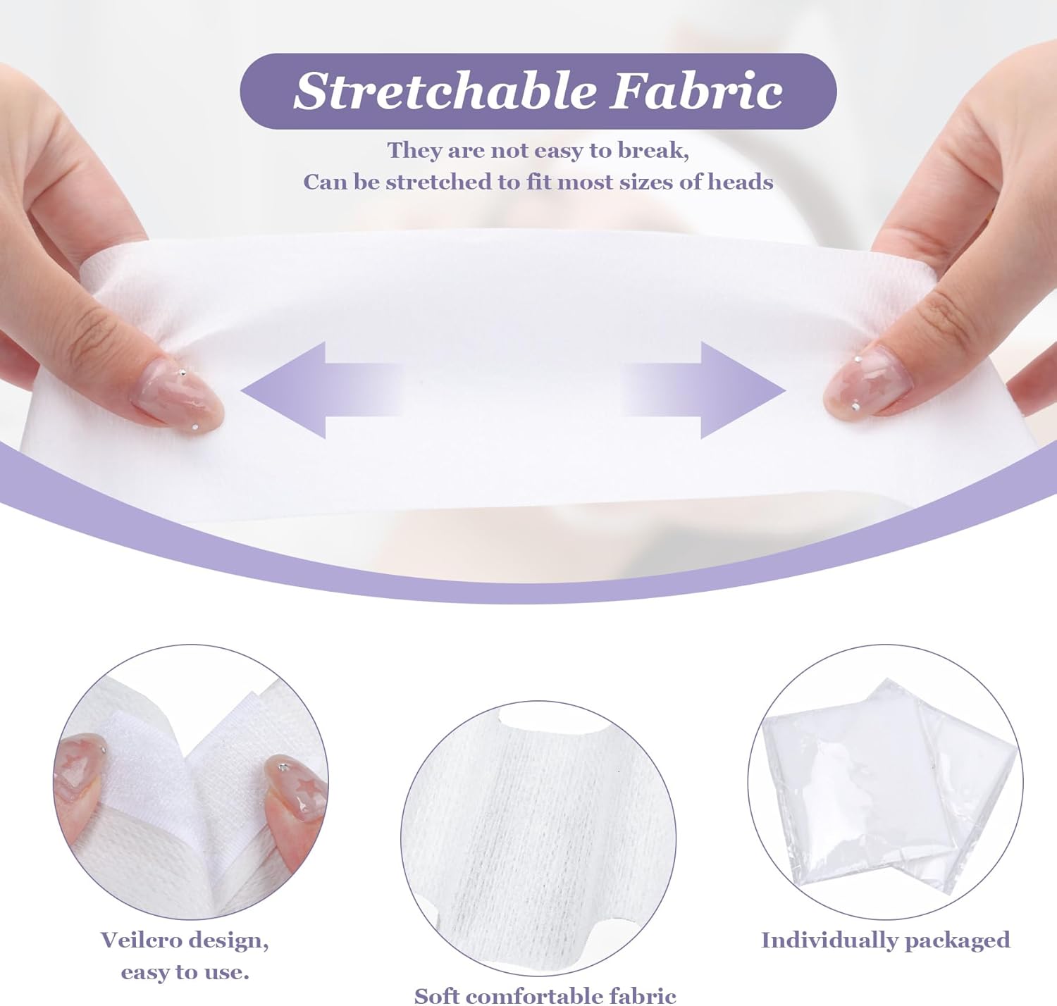 200 Count Disposable Spa Facial Headbands with Convenient Closure,White Stretch Facial Headwraps Soft for Facials Skincare Spa - Image 2