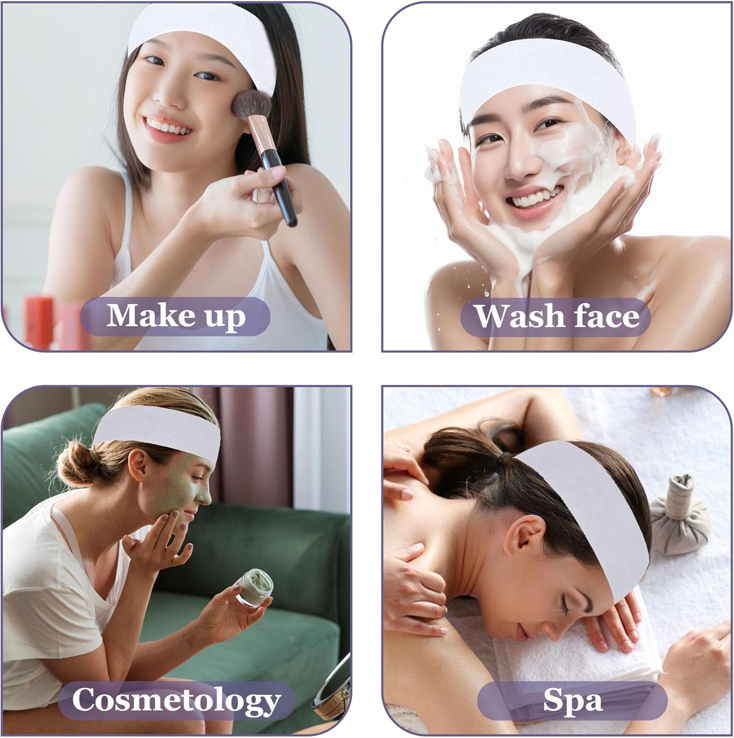 200 Count Disposable Spa Facial Headbands with Convenient Closure,White Stretch Facial Headwraps Soft for Facials Skincare Spa - Image 5