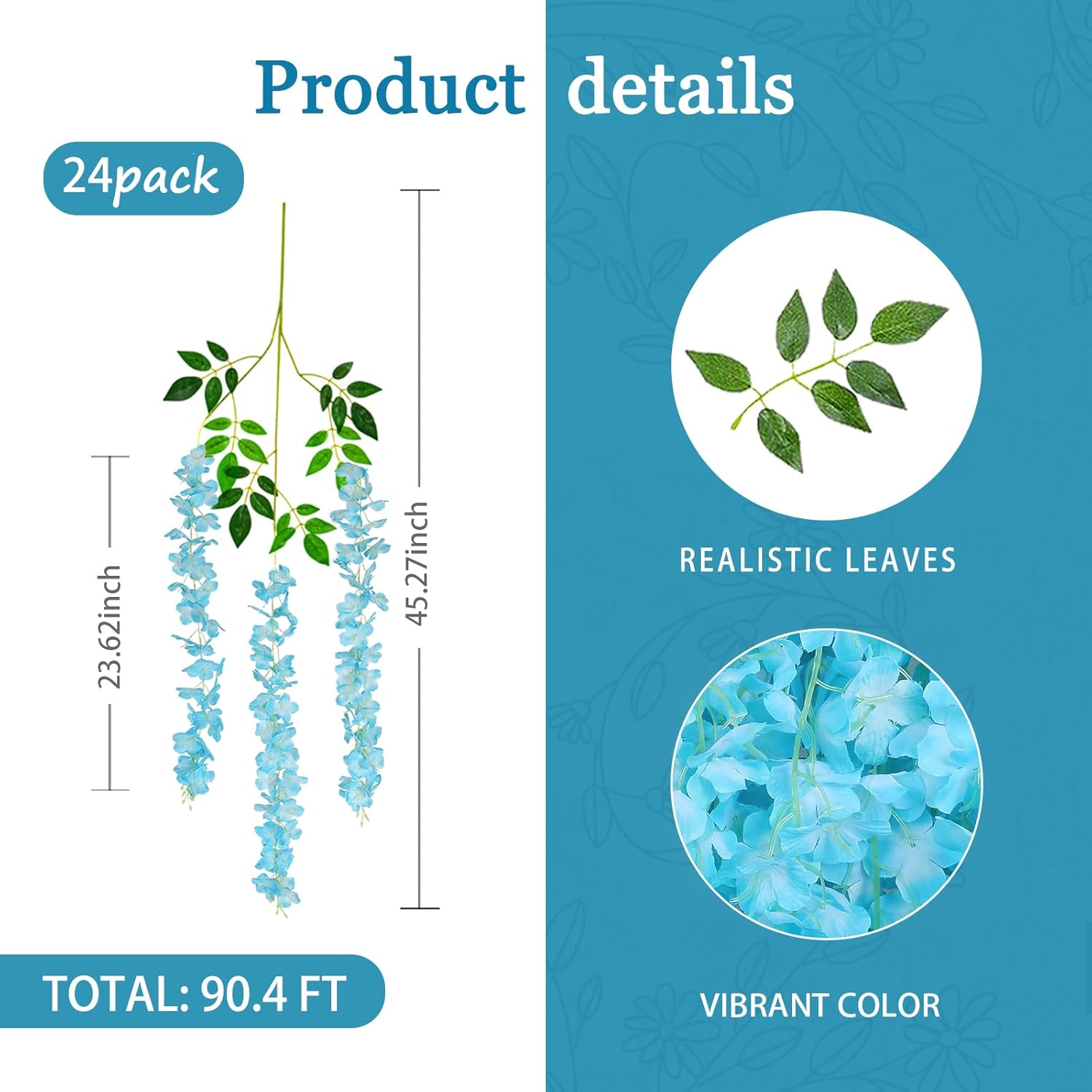 24 Pack Lake Blue Wisteria Hanging Flowers Garland, 3.77 Feet Lake Blue Artificial Wisteria Flower Vines, Fake Lake Blue Wisteria, Lake Blue Flower Vines for Backdrop, Hanging Flower Garland Decor - Image 2