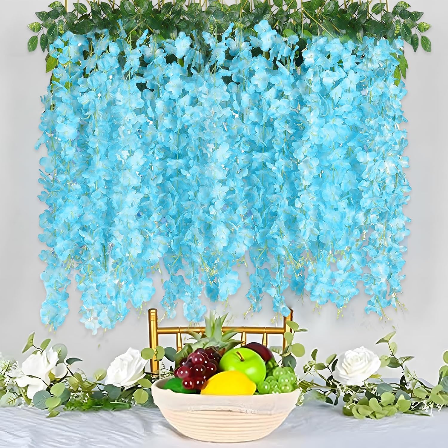 24 Pack Lake Blue Wisteria Hanging Flowers Garland, 3.77 Feet Lake Blue Artificial Wisteria Flower Vines, Fake Lake Blue Wisteria, Lake Blue Flower Vines for Backdrop, Hanging Flower Garland Decor - Image 4