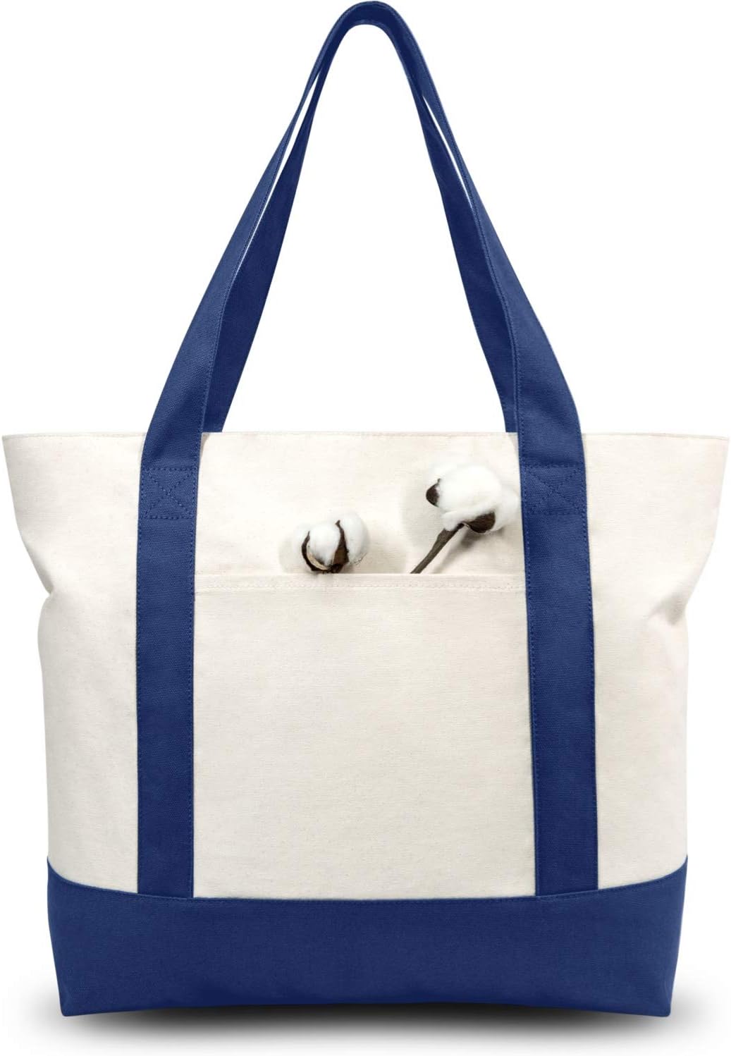 Stylish Canvas Tote Bag with an External Pocket, Top Zipper Closure, Daily Essentials - Image 1