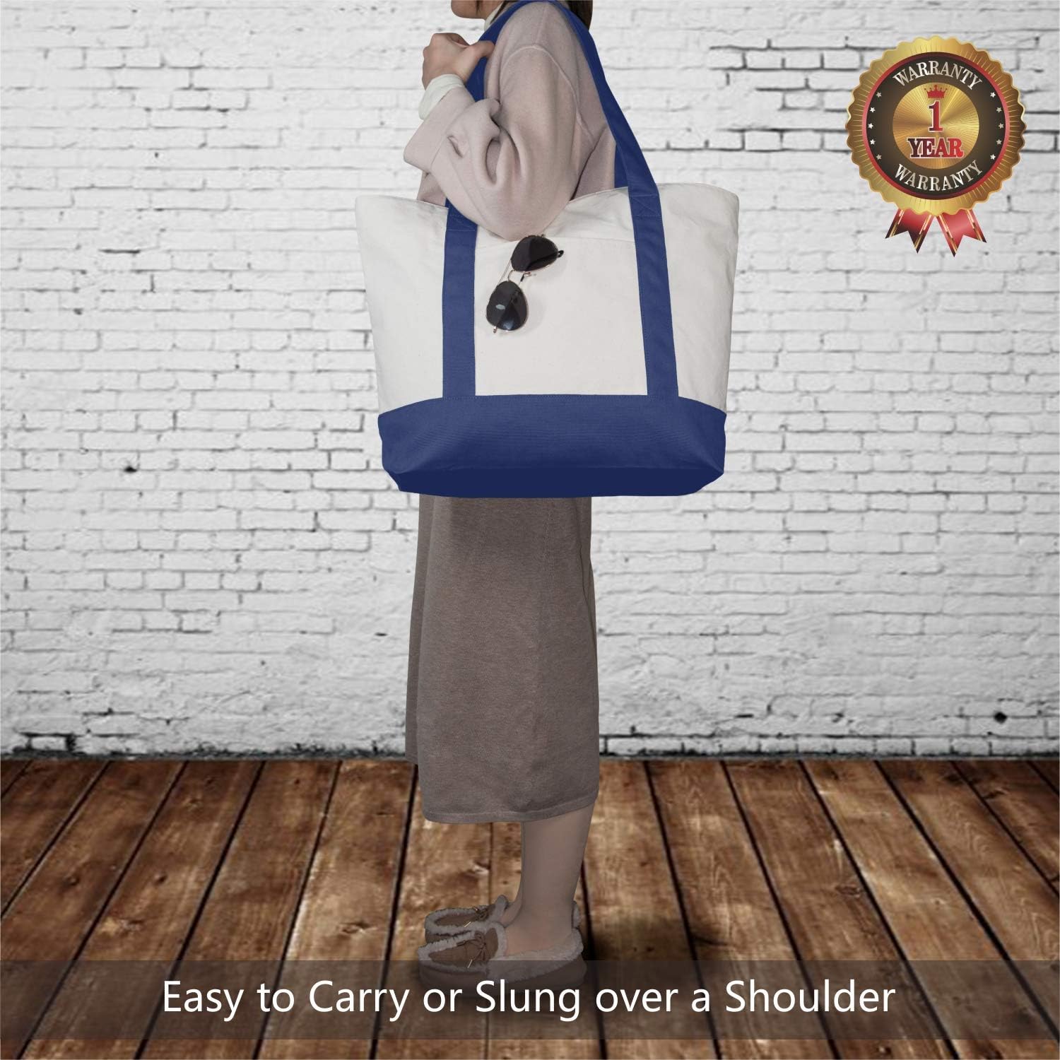 Stylish Canvas Tote Bag with an External Pocket, Top Zipper Closure, Daily Essentials - Image 2