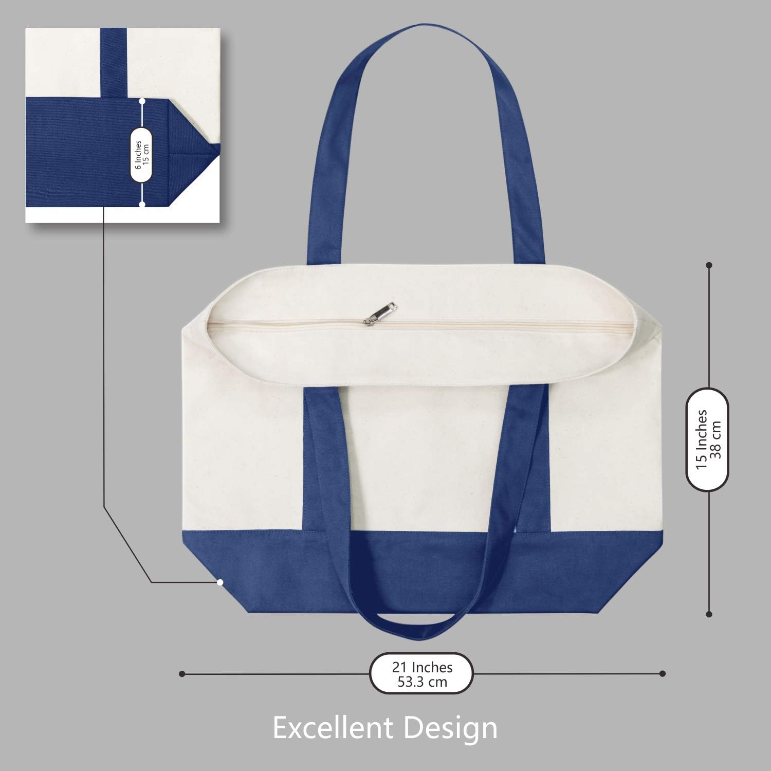Stylish Canvas Tote Bag with an External Pocket, Top Zipper Closure, Daily Essentials - Image 5
