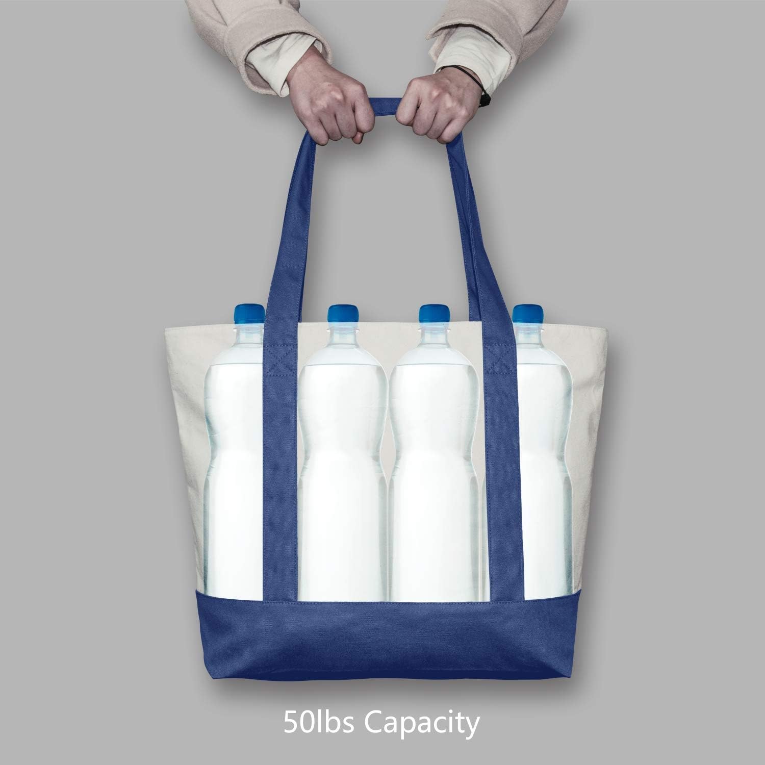 Stylish Canvas Tote Bag with an External Pocket, Top Zipper Closure, Daily Essentials - Image 6