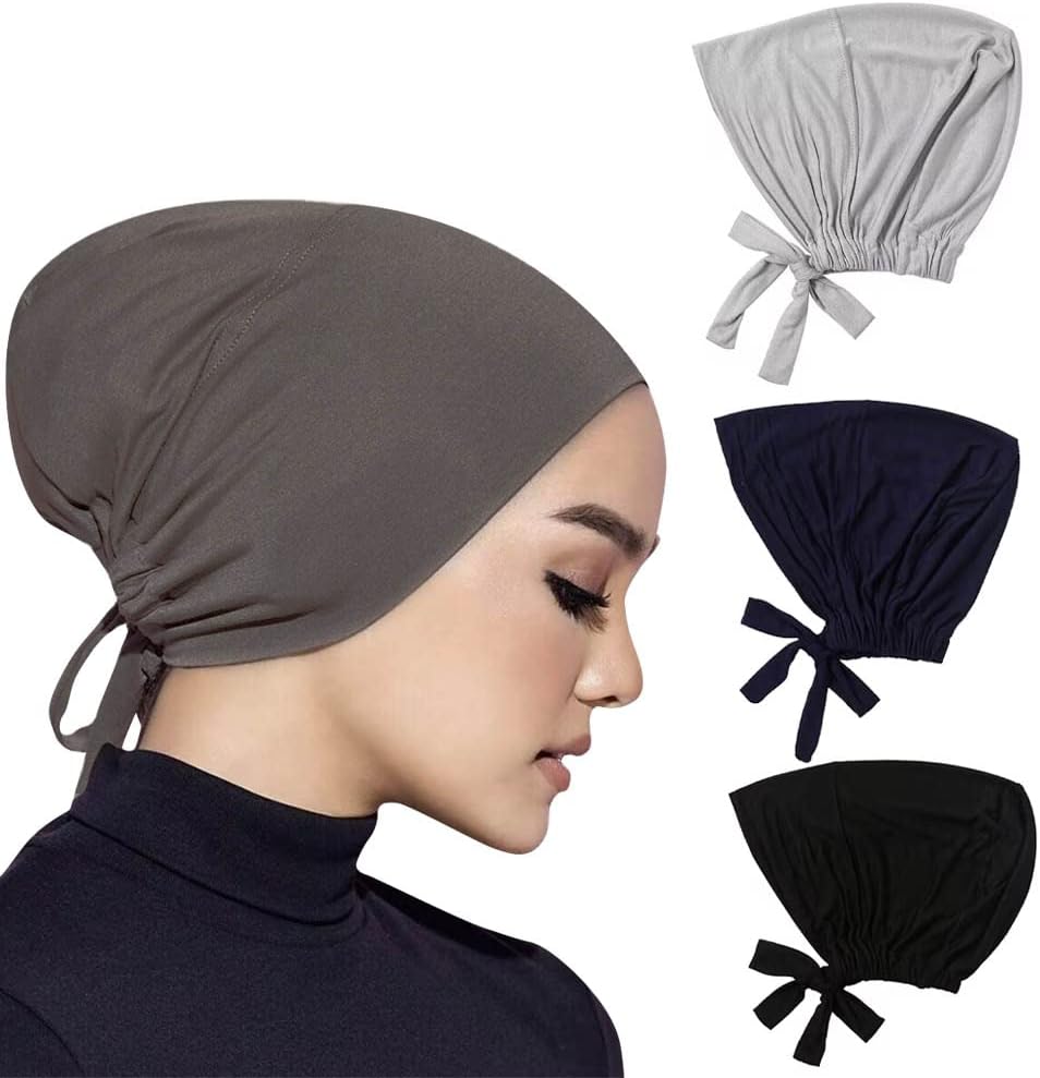 4 Pcs Women Hijab Undercap Muslim Inner Beanies Cap with Tie Back Closure Adjustable Underscarf Hat Chemo Turban Cap - Image 1