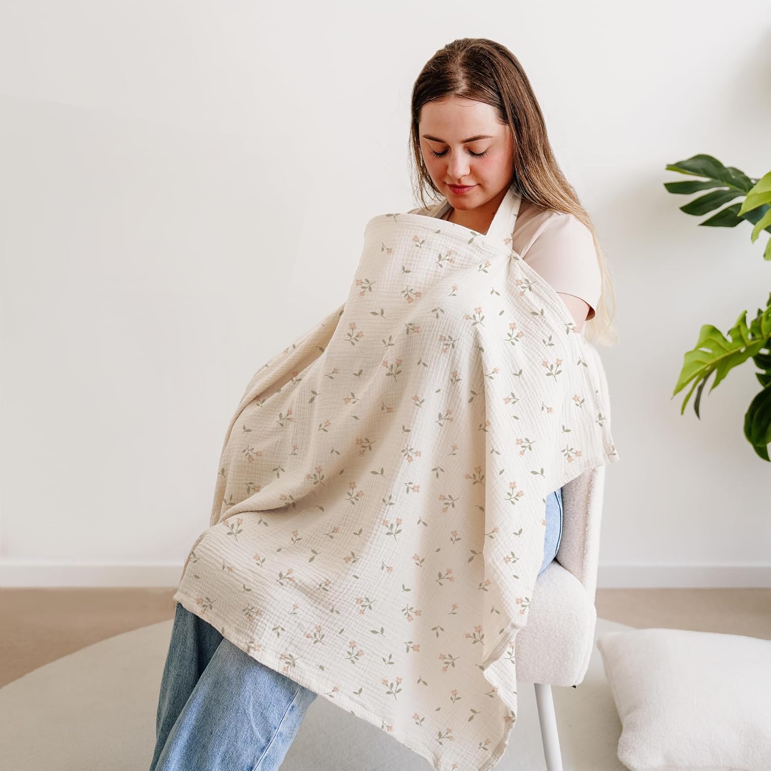 Muslin Nursing Covers for Breastfeeding, Privacy Breast Feeding Cover with Arch Neckline, 100% Cotton Nursing Apron - Image 3