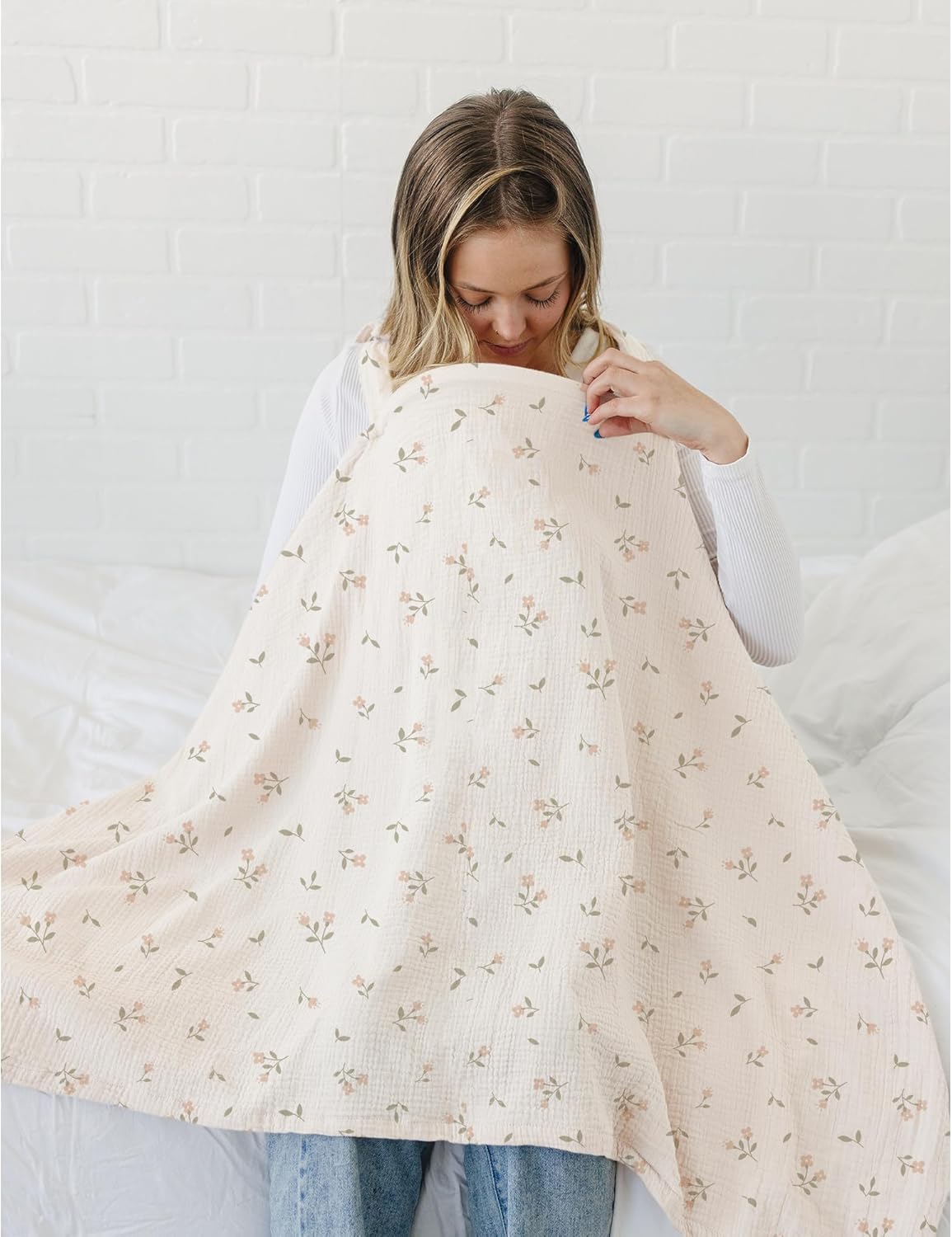 Muslin Nursing Covers for Breastfeeding, Privacy Breast Feeding Cover with Arch Neckline, 100% Cotton Nursing Apron - Image 4