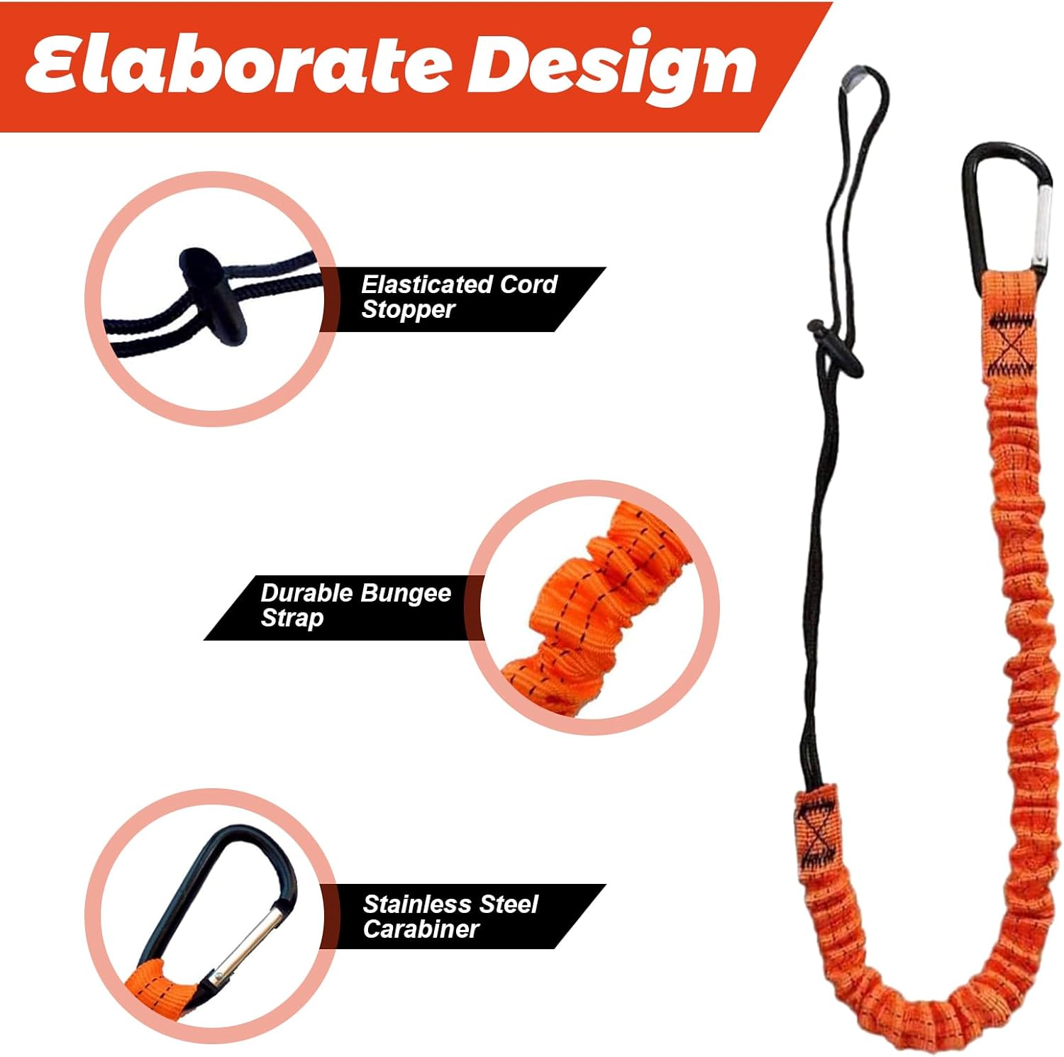 10pcs Retractable Tool Lanyards for Hand Tools with Carabiner and Adjustable Loop End, Extendable Length 31.5 