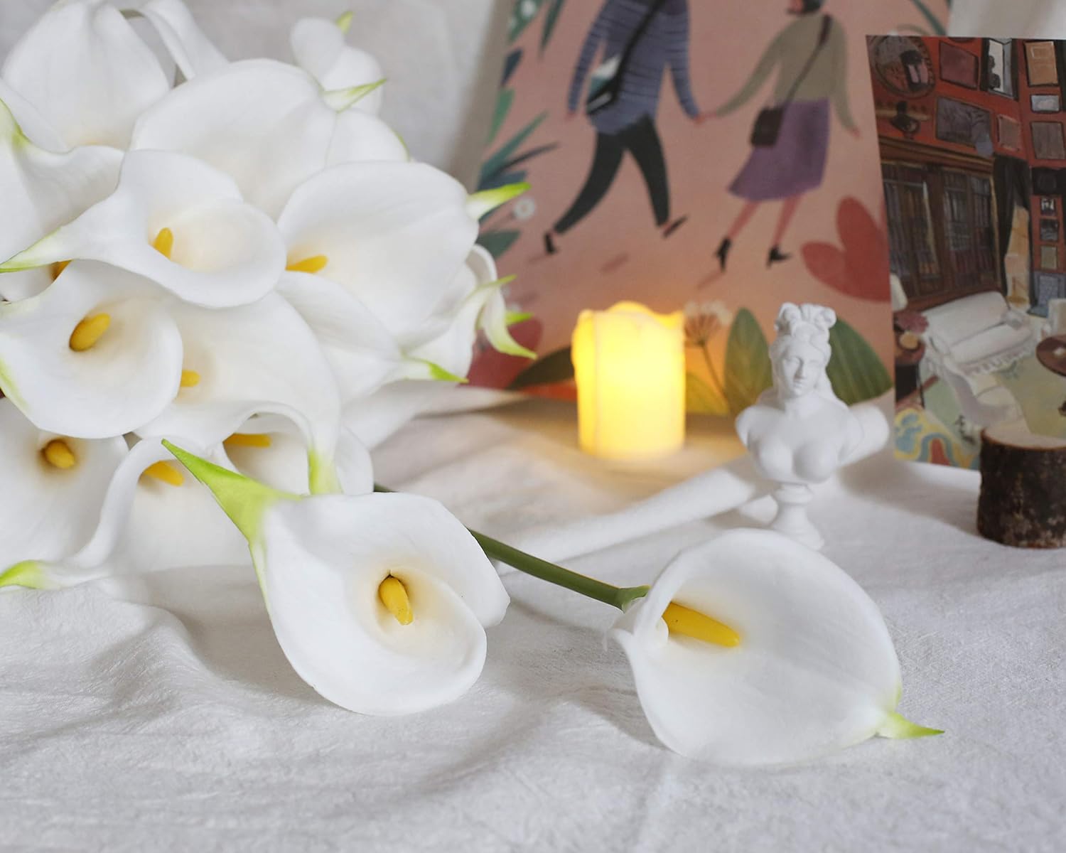 20Pcs Artificial Calla Lily Flower Real Touch Latex Flowers for DIY Wedding Bouquet Party Home Decor (White-Yellow Core) - Image 2