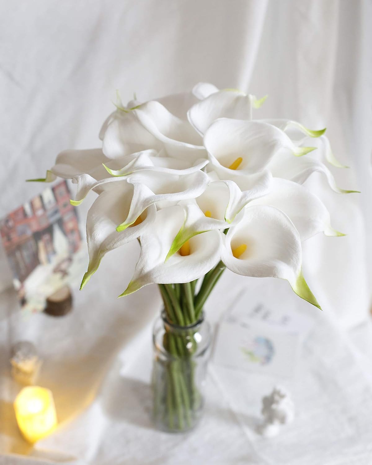 20Pcs Artificial Calla Lily Flower Real Touch Latex Flowers for DIY Wedding Bouquet Party Home Decor (White-Yellow Core) - Image 5