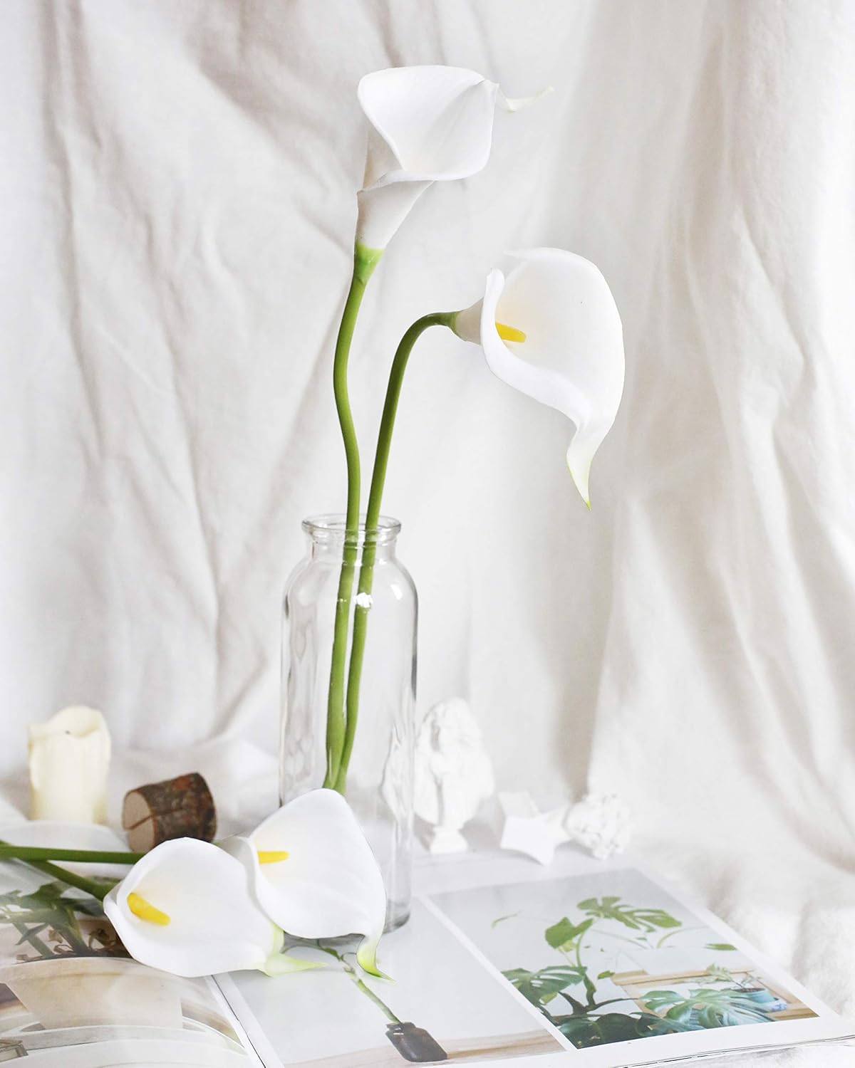 20Pcs Artificial Calla Lily Flower Real Touch Latex Flowers for DIY Wedding Bouquet Party Home Decor (White-Yellow Core) - Image 6