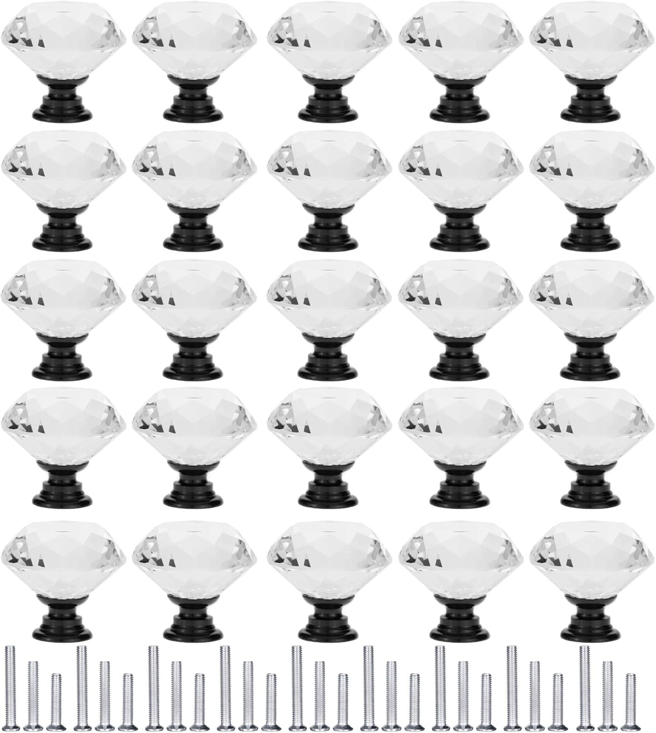 25 Pack Drawer Knobs Diamond Shaped Crystal Glass 30mm Cabinet Knobs Pull Handles (30mm, 25 Pack, Black) - Image 1