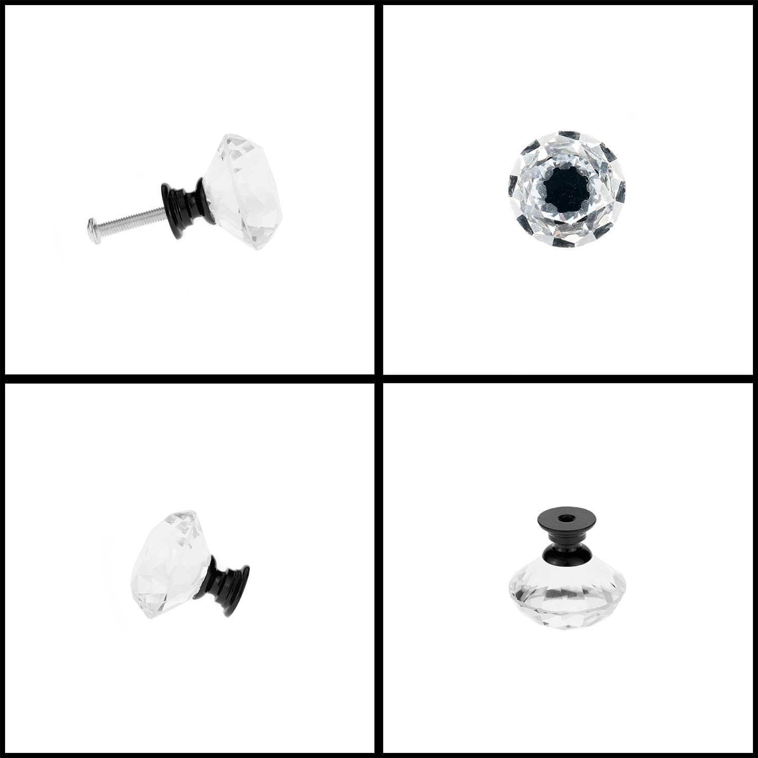 25 Pack Drawer Knobs Diamond Shaped Crystal Glass 30mm Cabinet Knobs Pull Handles (30mm, 25 Pack, Black) - Image 4