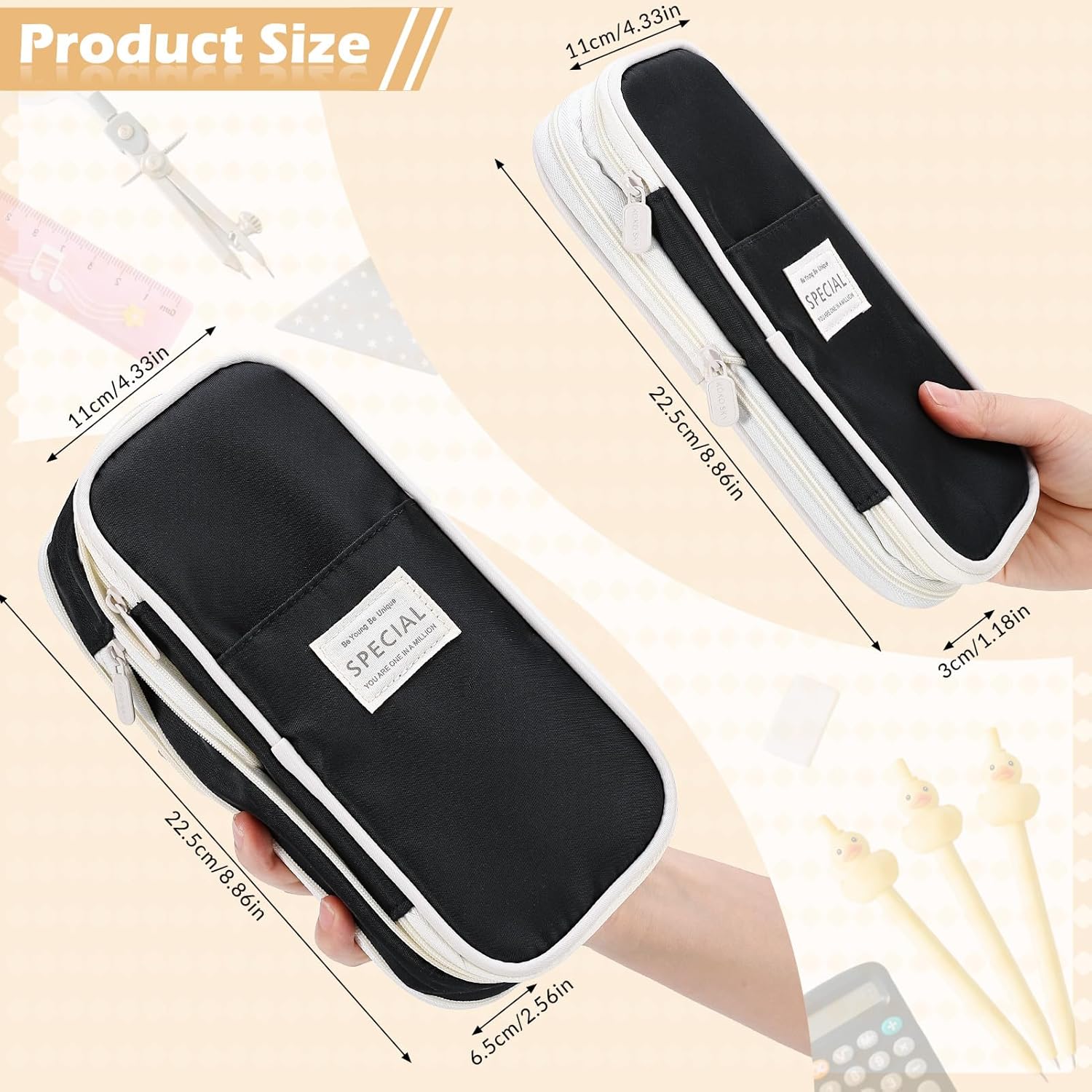 Large Capacity Pencil Case with Compartments, Aesthetic Pencil Pouch with Double Zipper Cute Pen Pouch for Students, Adults Teens, Back to School Supplies Office, Home Use - Image 2